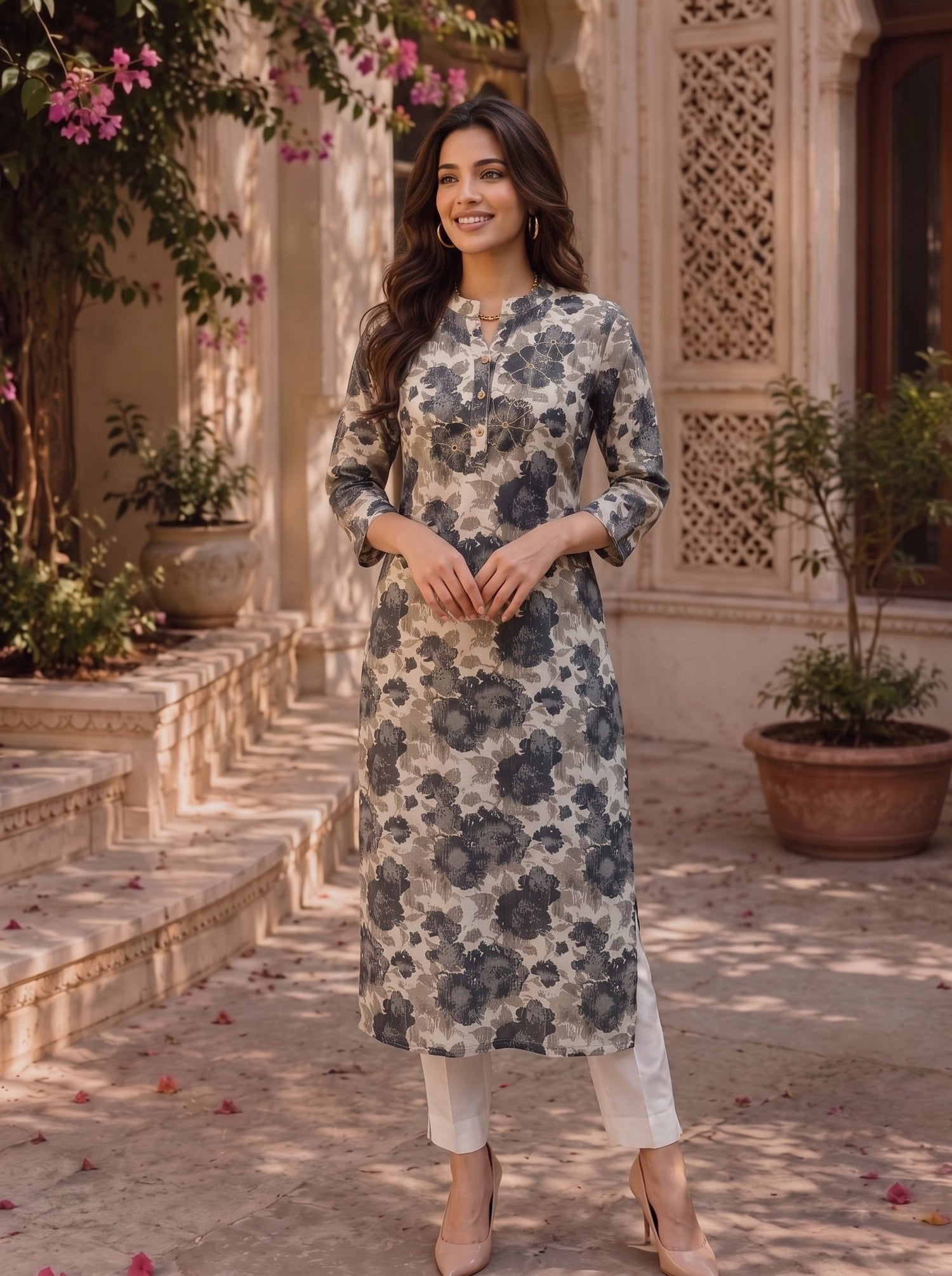 Buy Cotton Printed Straight Calf Length Kurta-Black