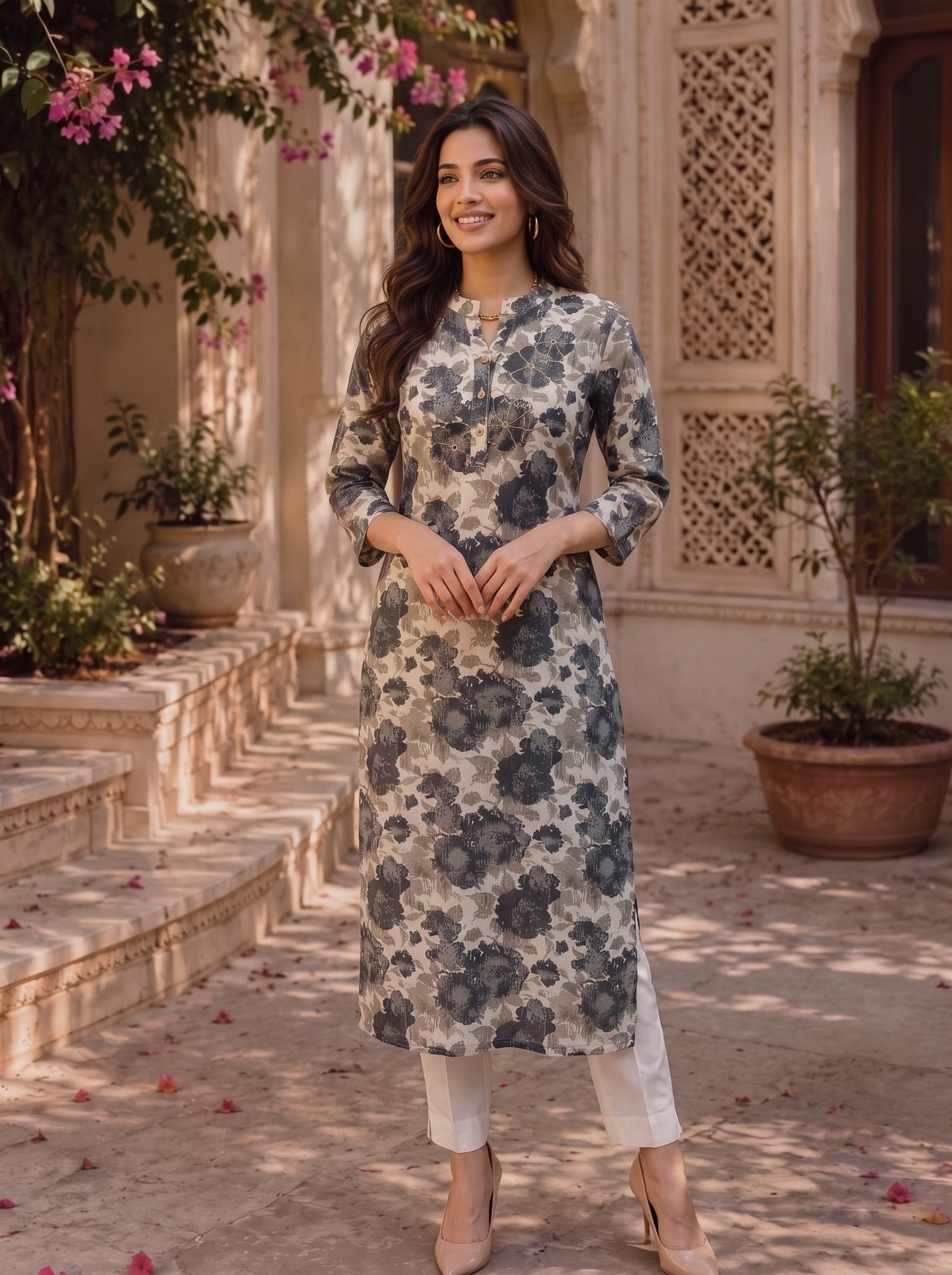 Cotton Printed Straight Calf Length Kurta