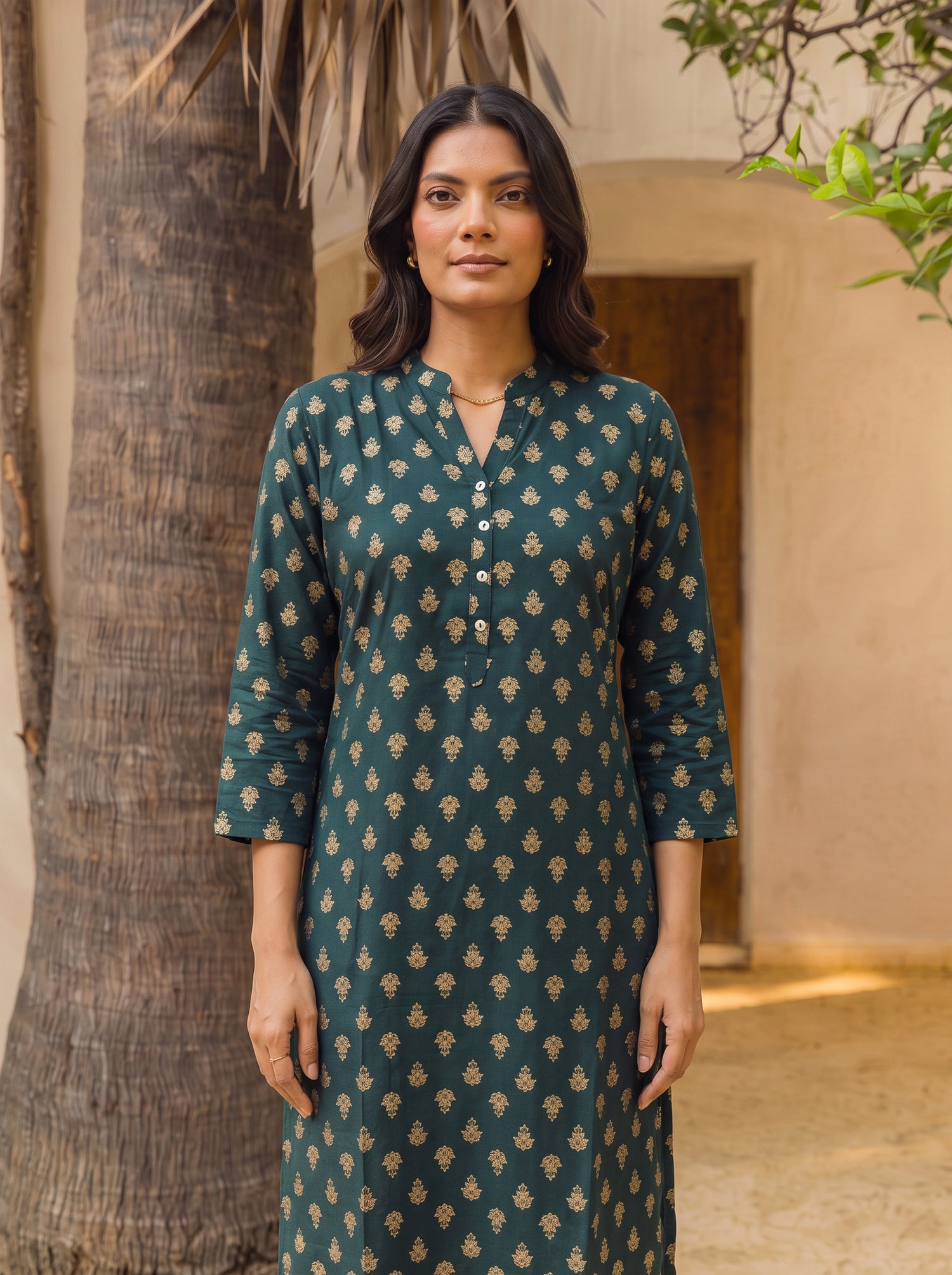 Buy Rayon Printed Straight Calf Length Kurta-Green