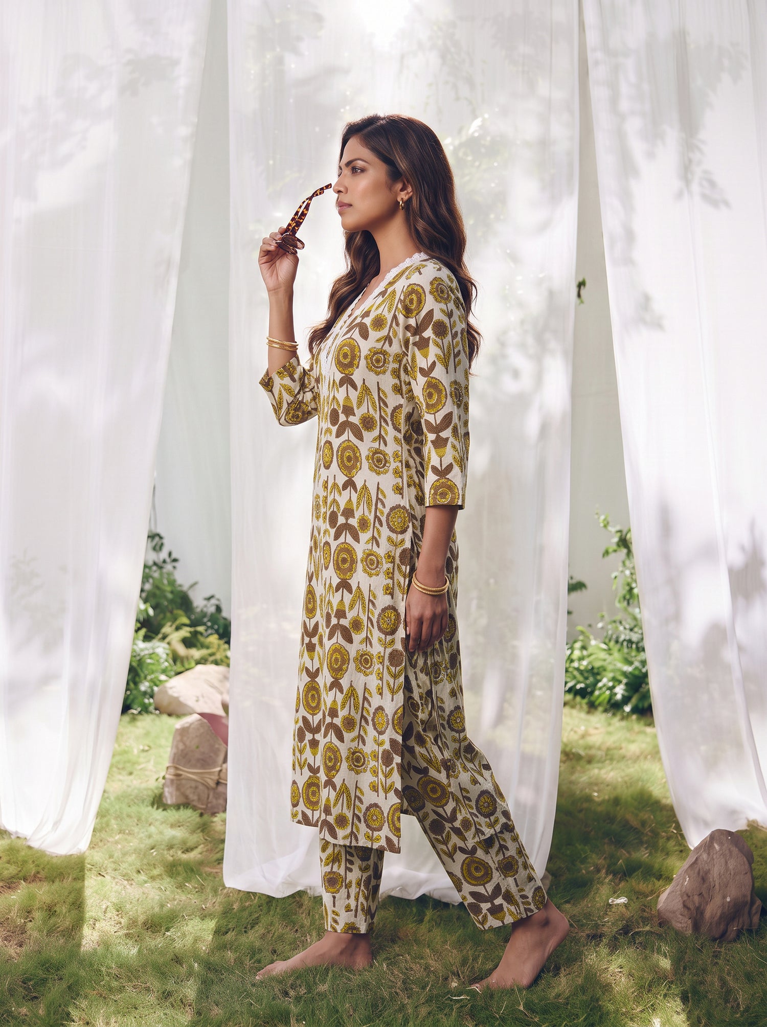 Buy Cotton Printed Straight Co-Ord Set-Off White