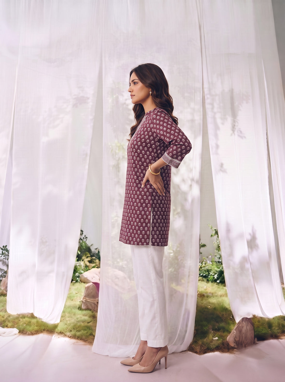 Buy Rayon Printed Straight Short Length Short Kurta-Brown