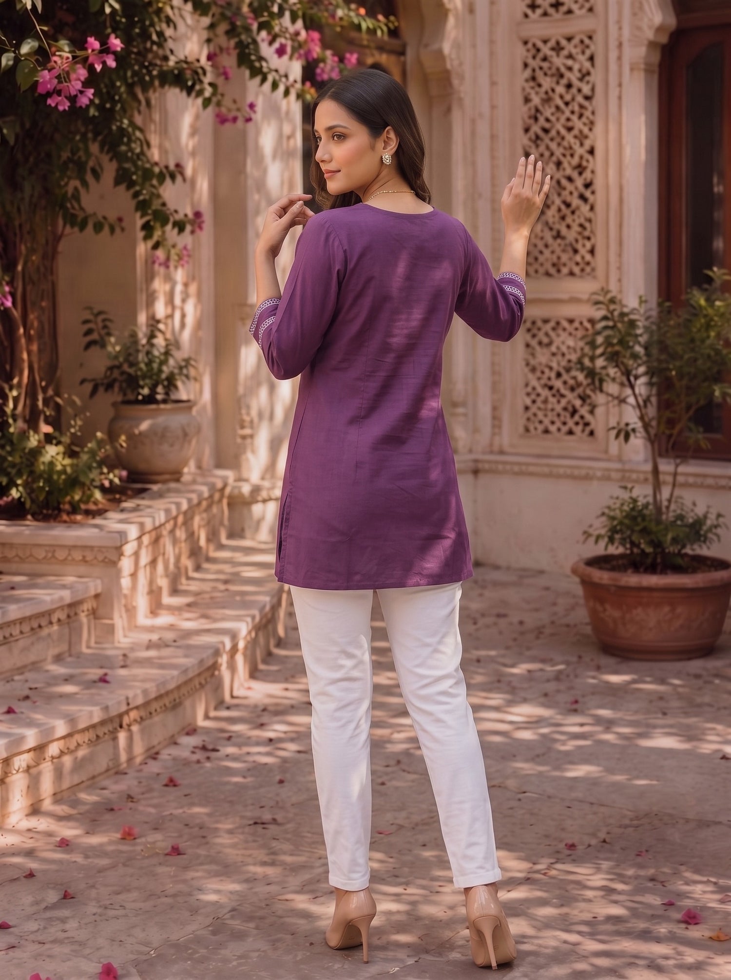 Buy Rayon Embroidered Straight Short Length Short Kurta-Mauve