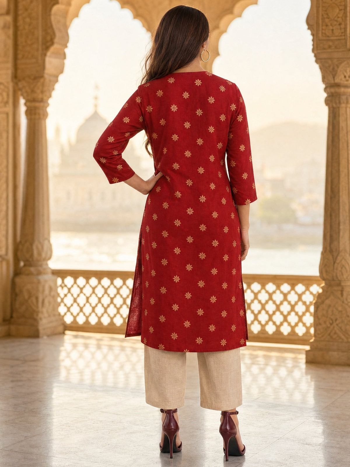 Rayon Printed Straight Calf Length Kurta