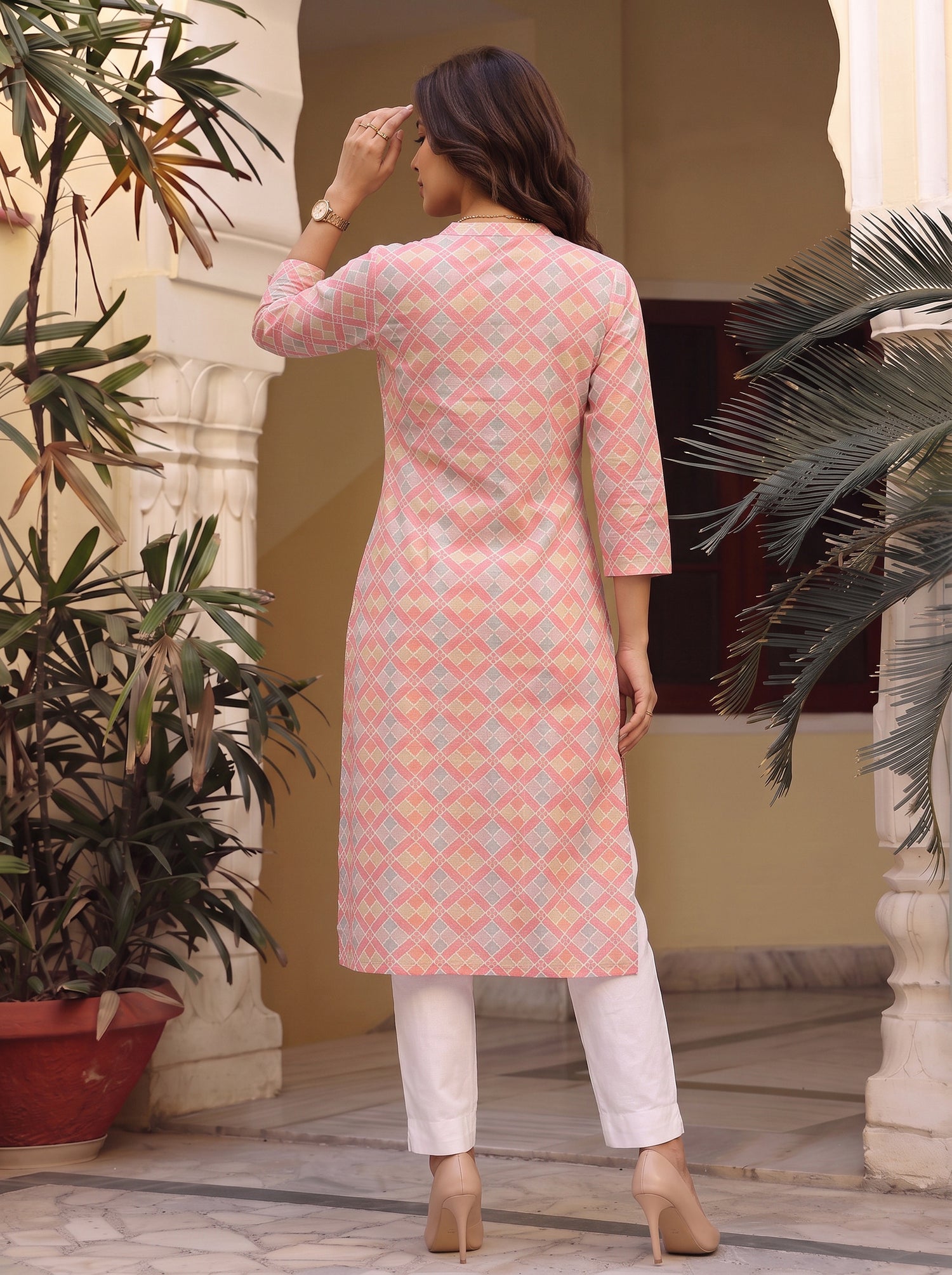 Buy Viscose Printed Straight Knee Length Kurta-Pink