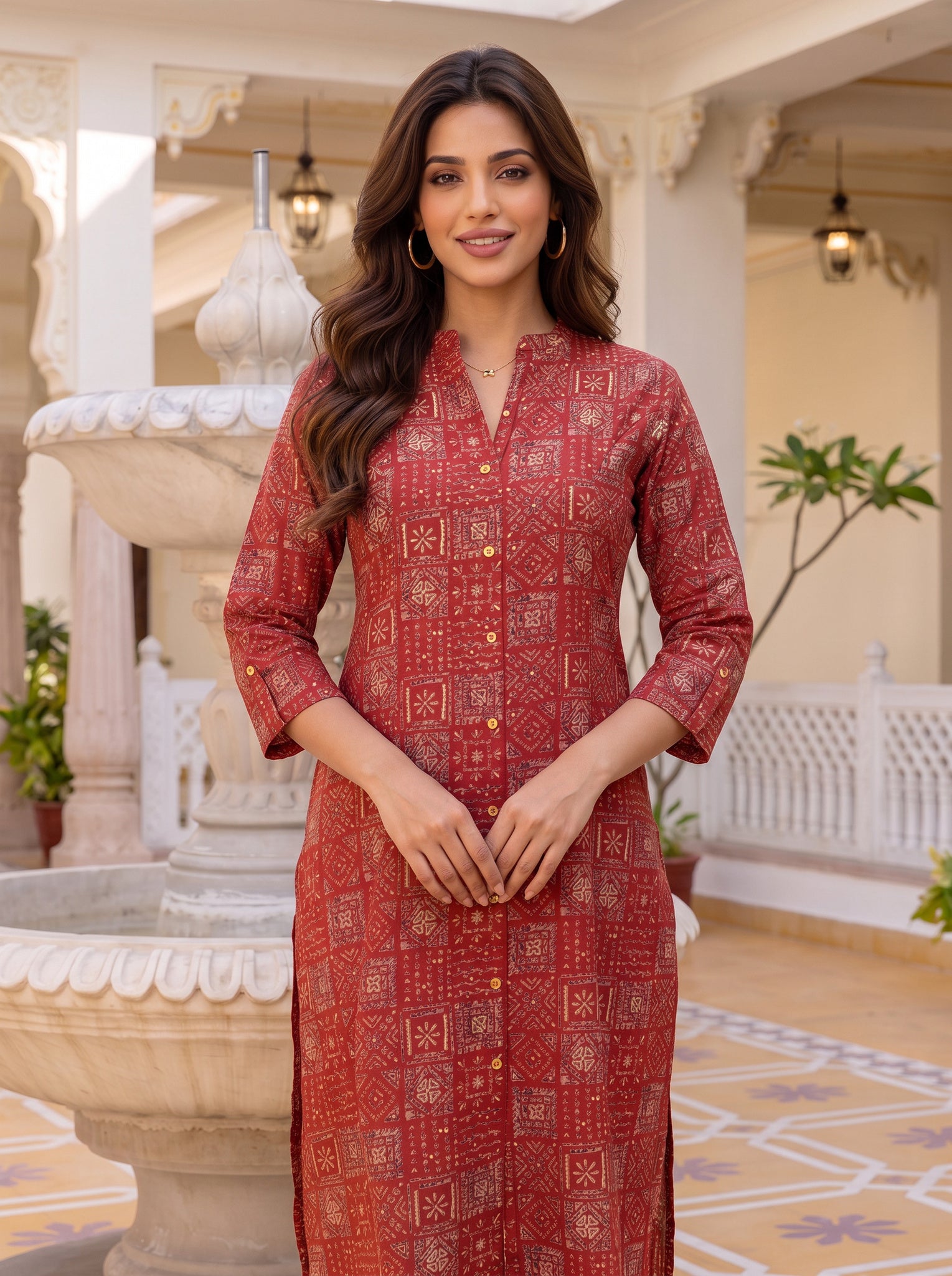 Viscose Printed A-Line Calf Length Kurta With Pant