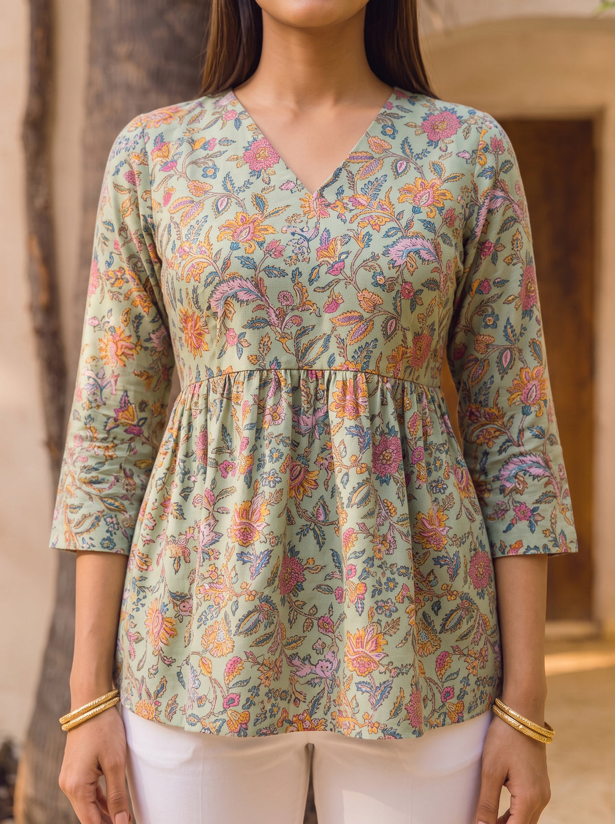 Cotton Printed Peplum Short Length Short Kurta