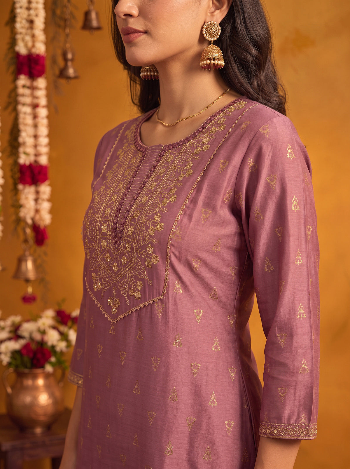 Viscose Embroidered Straight Calf Length Kurta