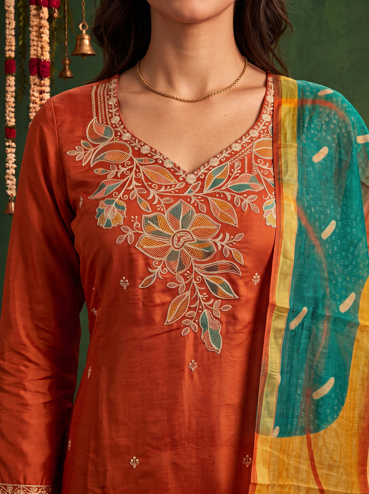 Viscose Embroidered Straight Calf Length Kurta With Pant and Dupatta