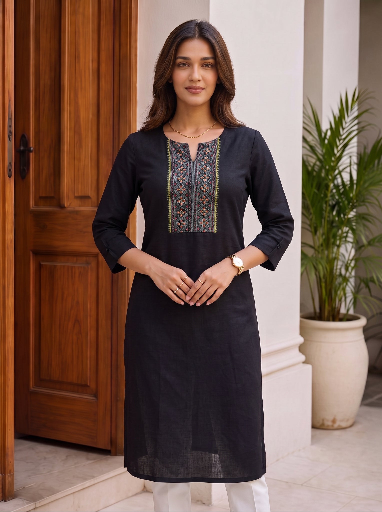 Rayon Embroidered Straight Calf Length Kurta