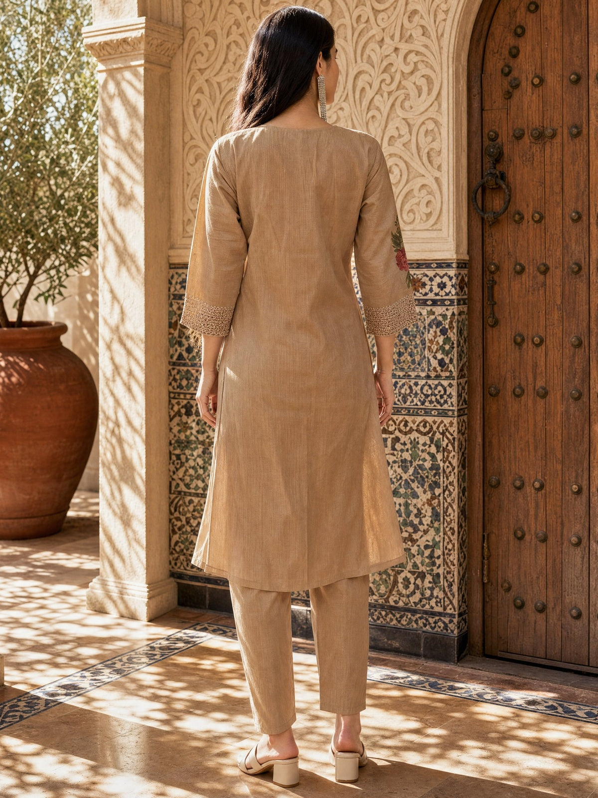 Viscose Embroidered Straight Calf Length Kurta With Pant