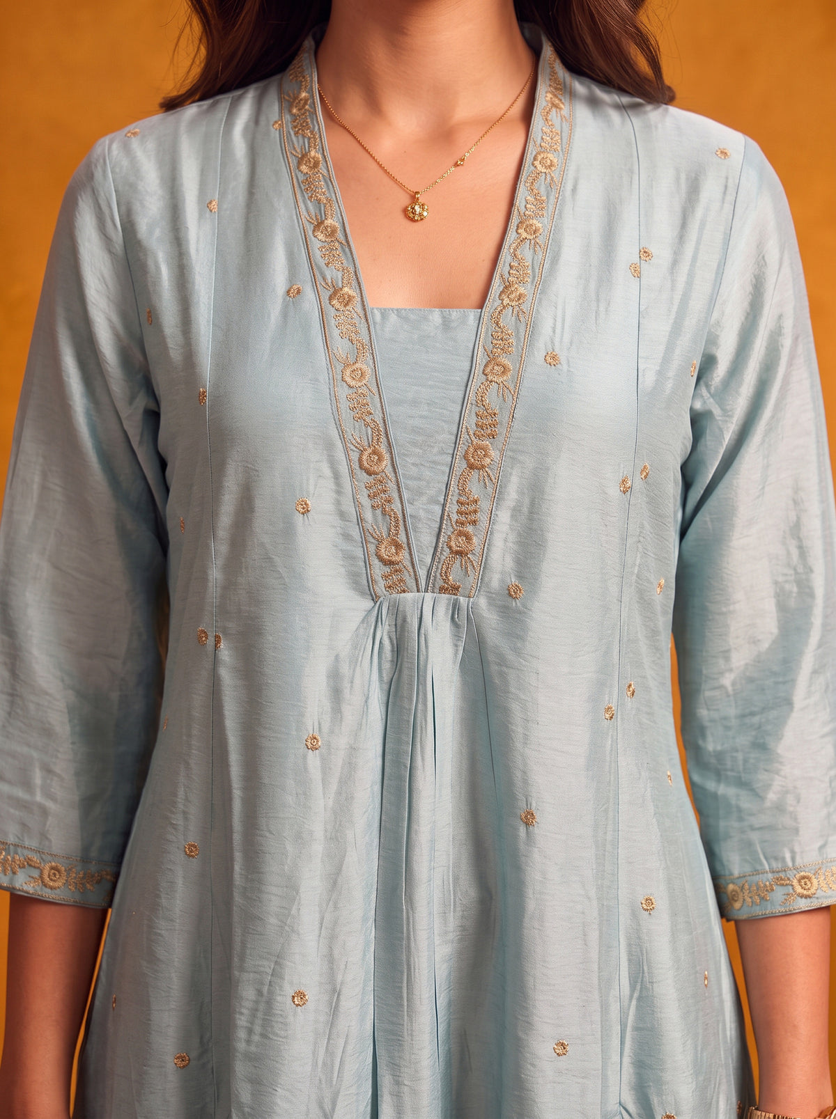 Viscose Embroidered Flared Calf Length Kurta