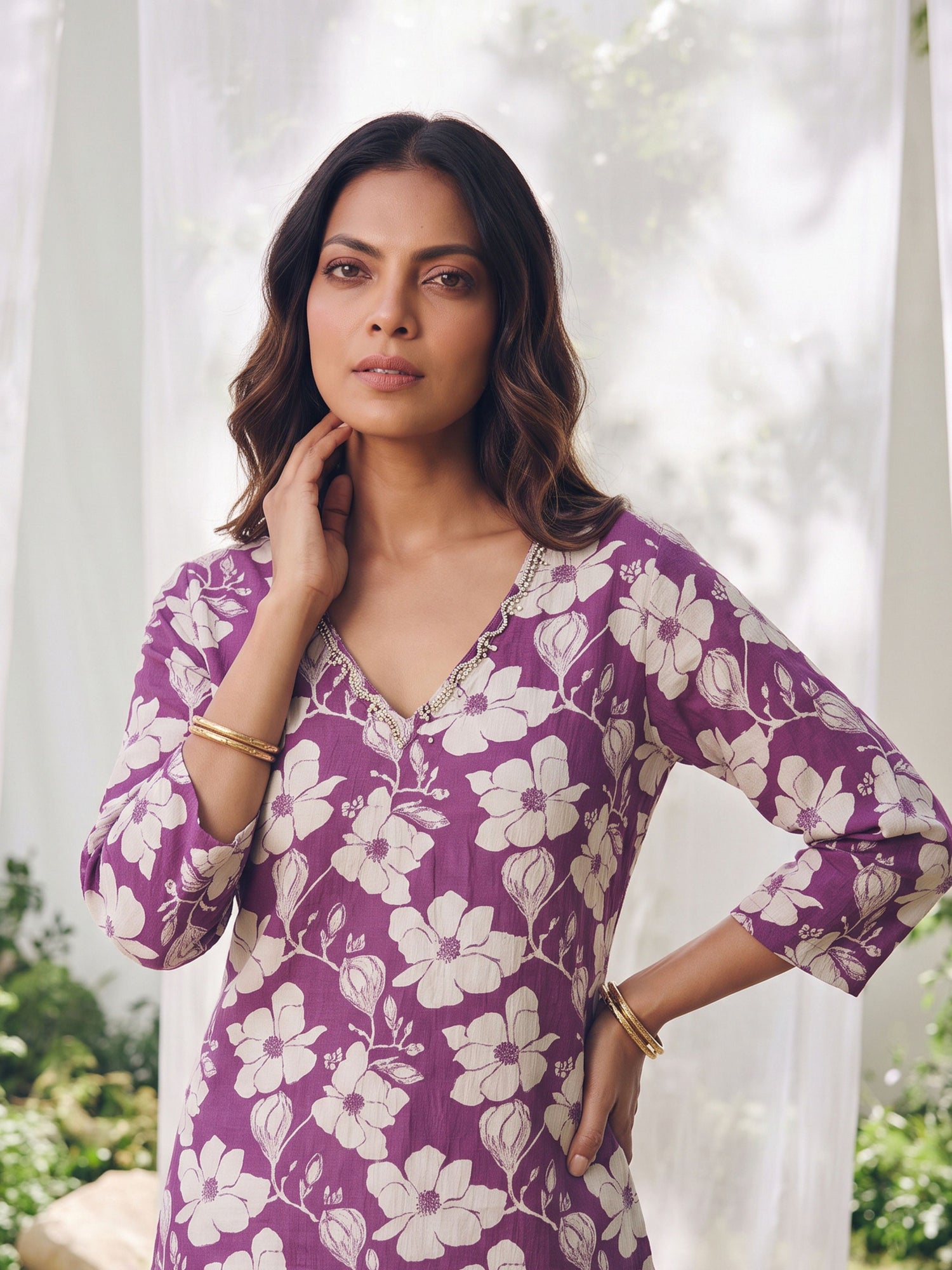 Buy Cotton Printed Straight Calf Length Kurta-Purple