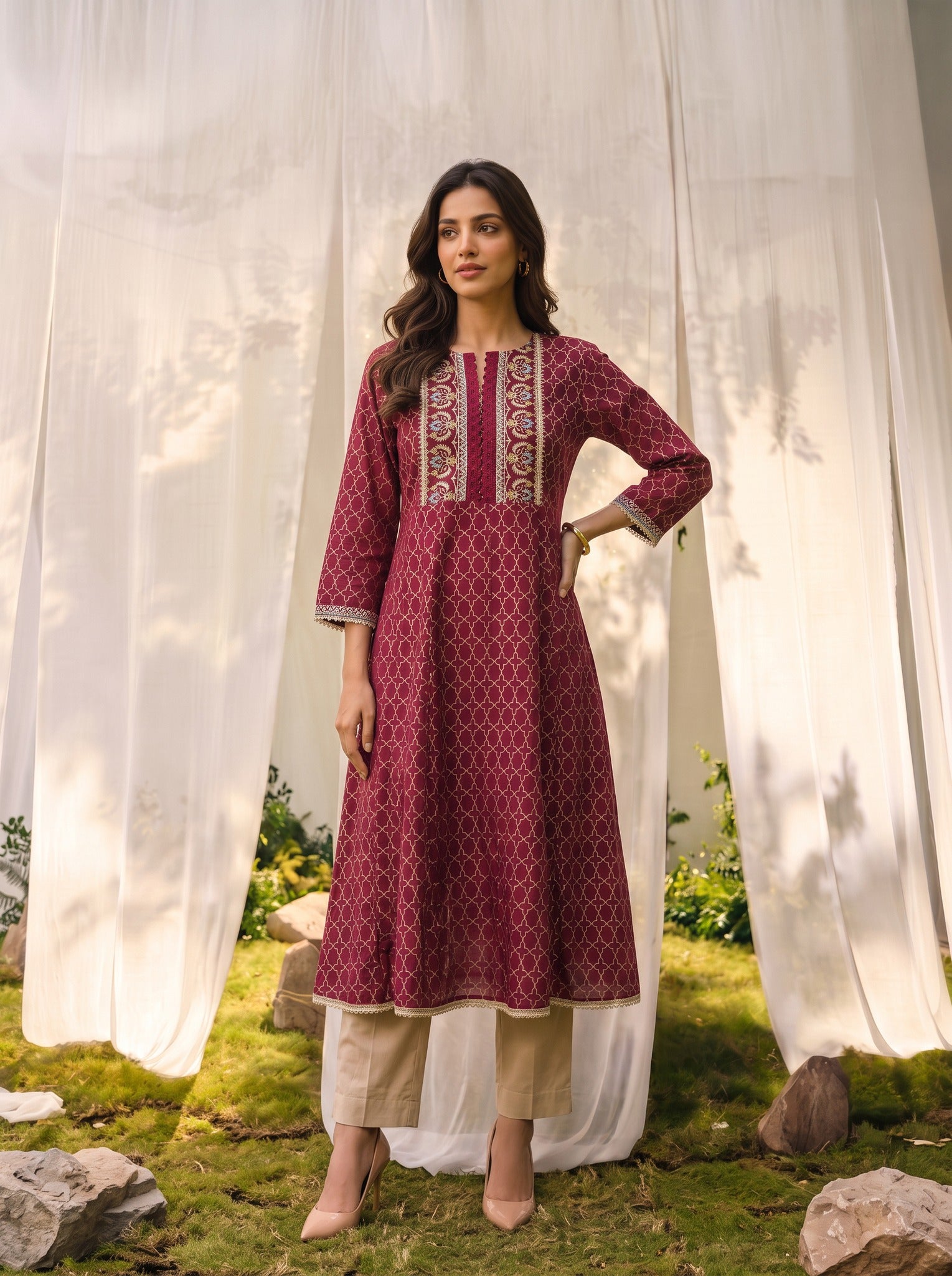Viscose Embroidered Straight Calf Length Kurta