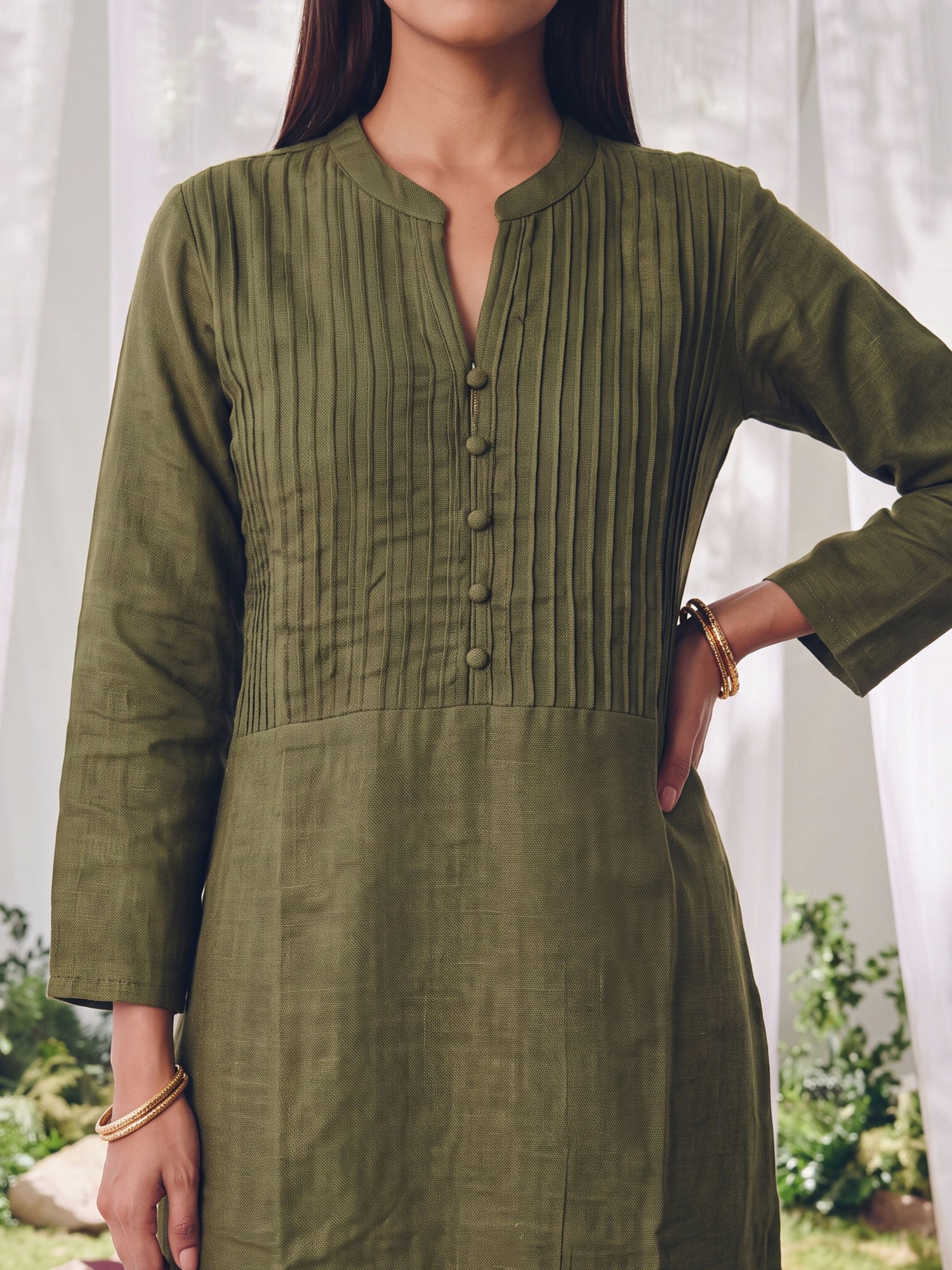 Buy Rayon Embroidered Straight Calf Length Kurta-Olive