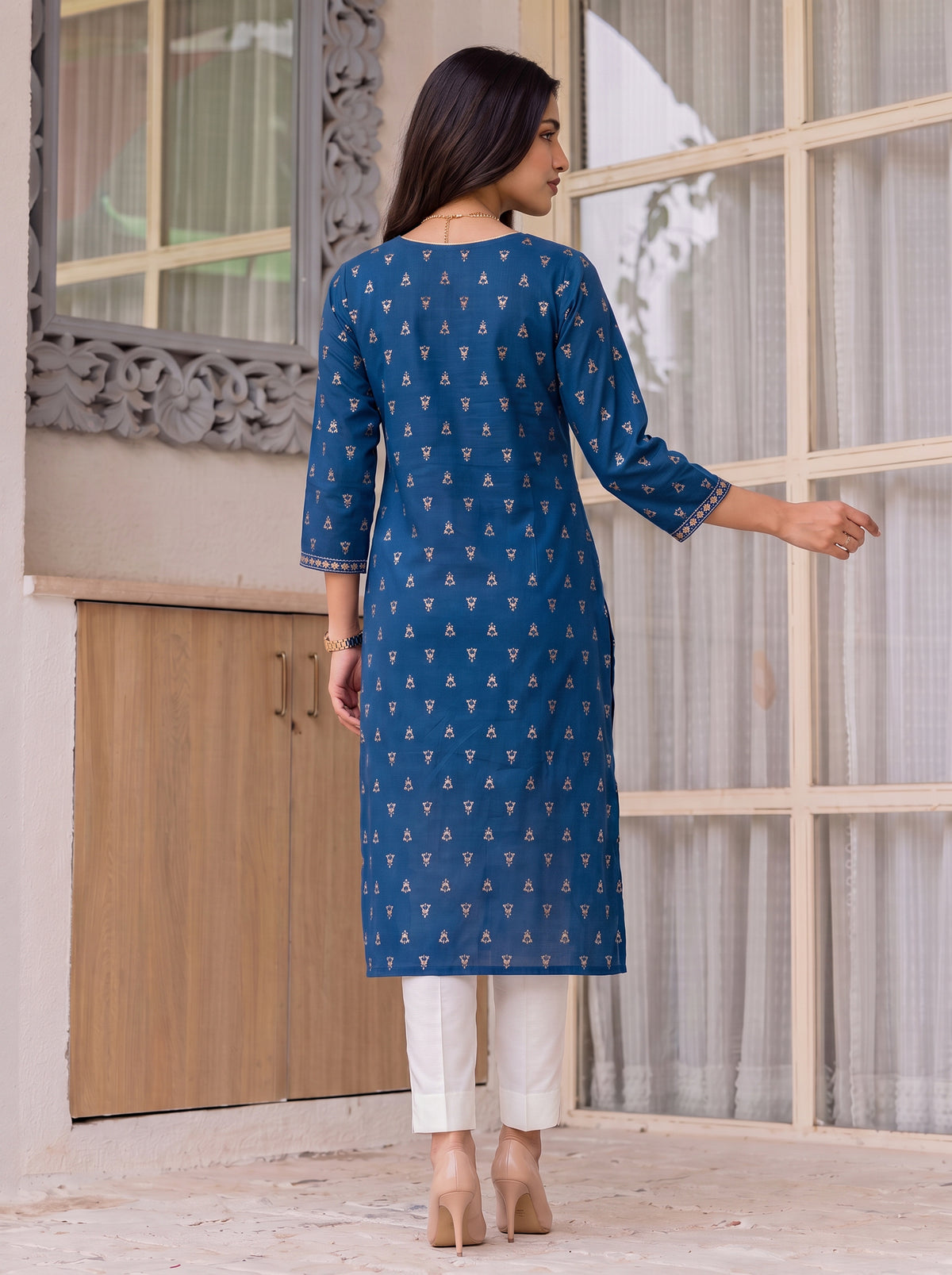 Buy Viscose Embroidered Straight Calf Length Kurta-Blue