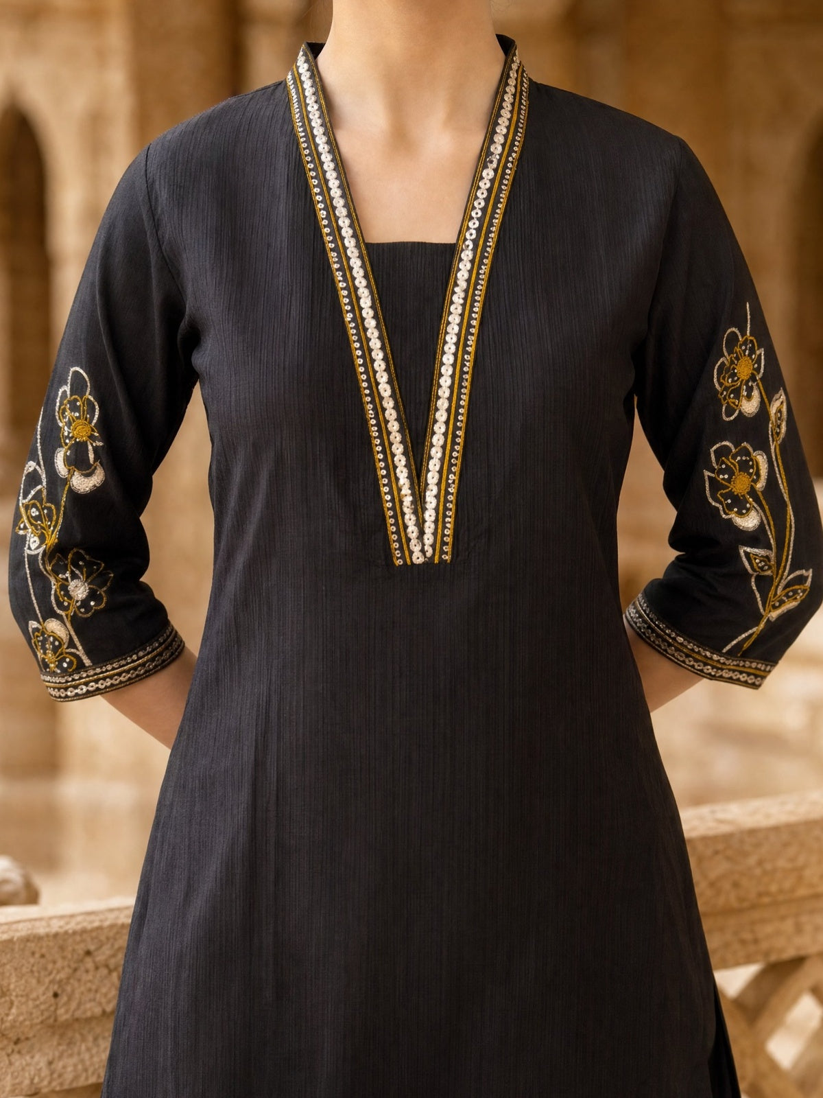 Viscose Embroidered Straight Calf Length Kurta With Pant