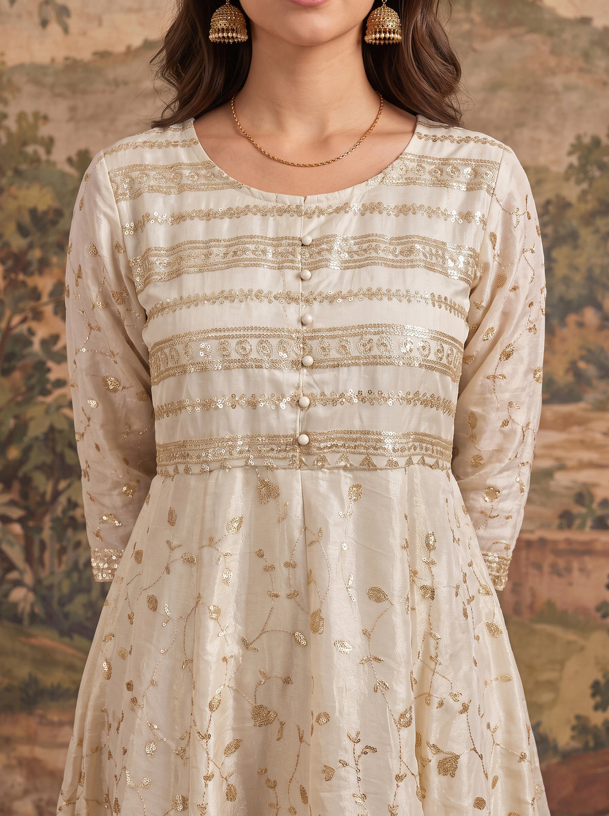 Viscose Embroidered Flared Calf Length Kurta With Pant and Dupatta