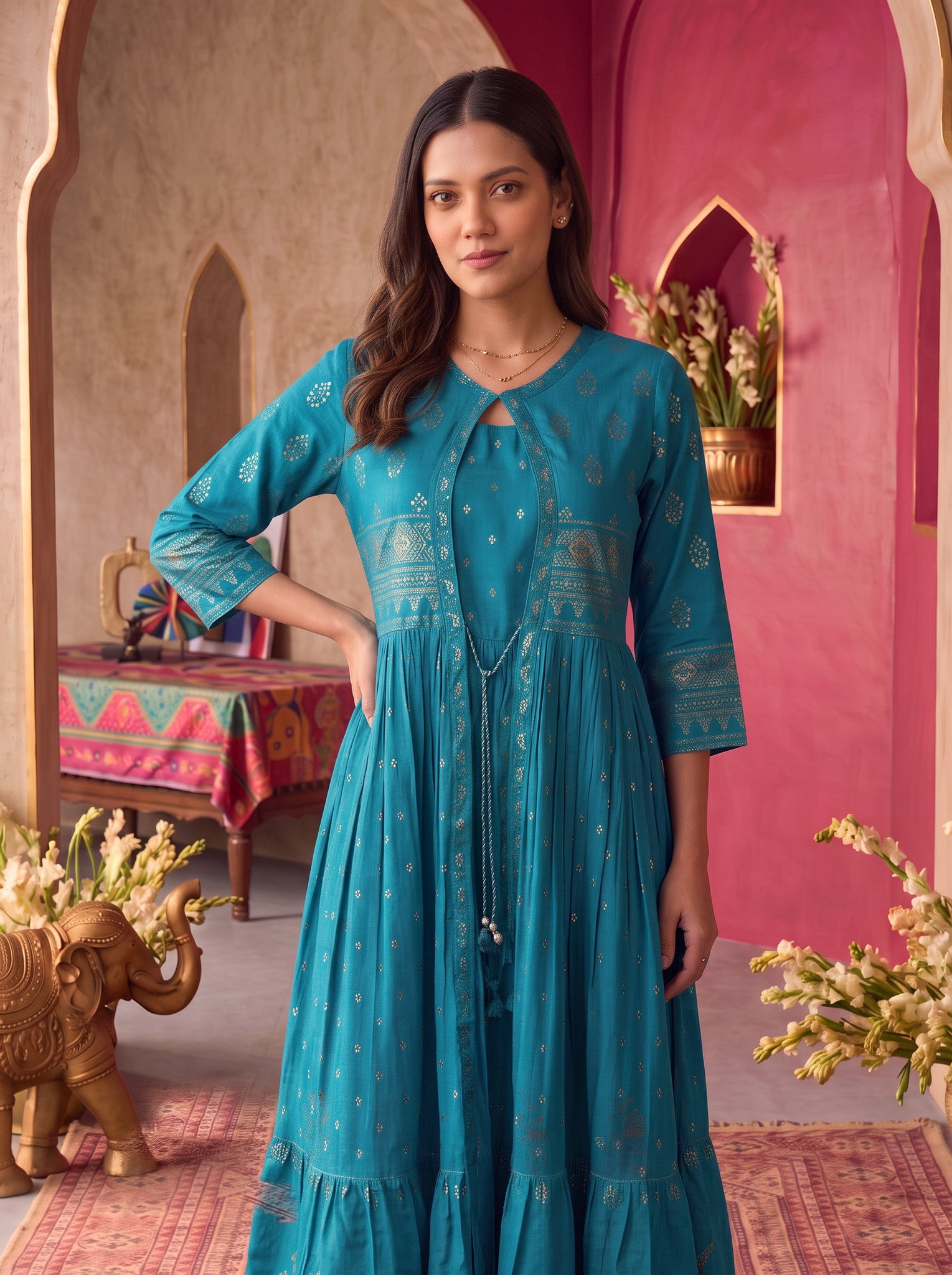 Viscose Printed Flared Calf Length Kurta
