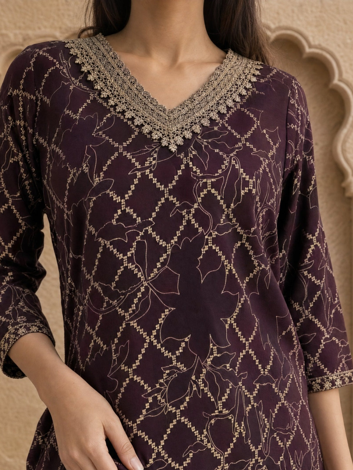Buy Rayon Embroidered Straight Calf Length Kurta-Wine