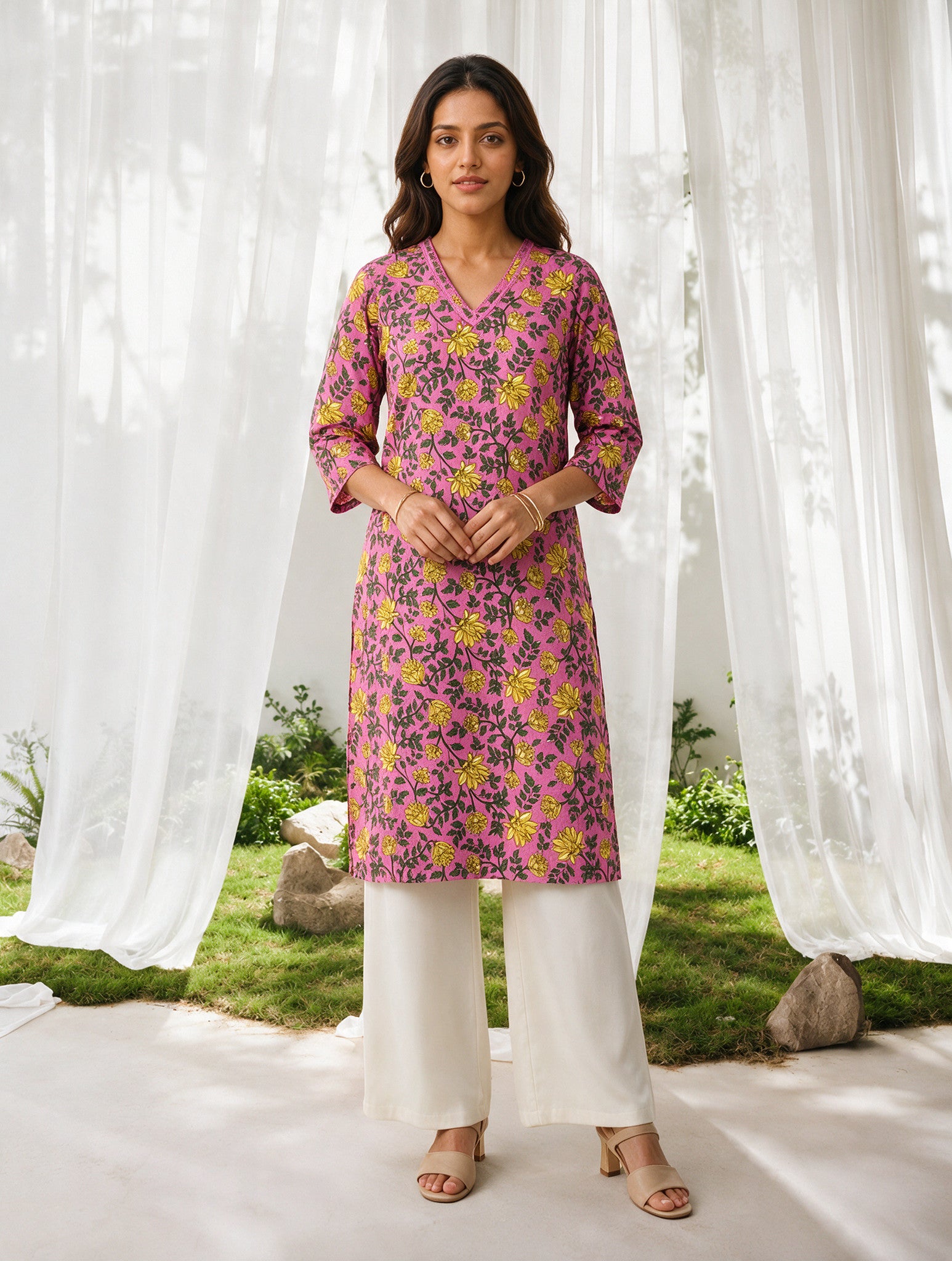 Rayon Printed Straight Knee Length Kurta
