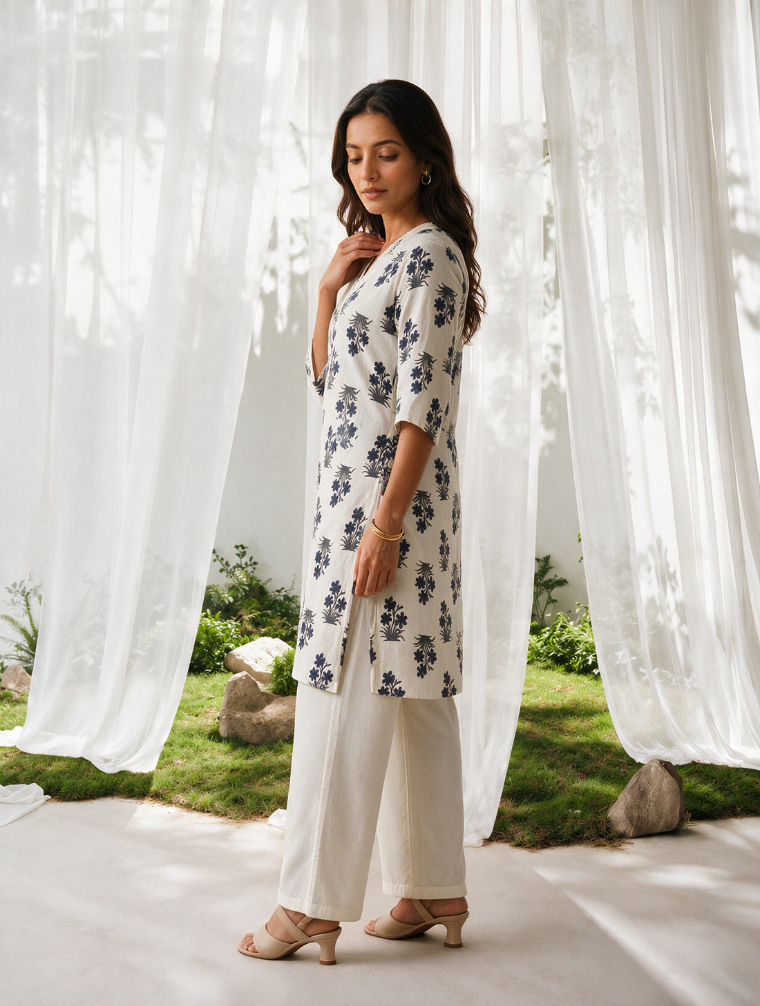 Buy Rayon Printed Straight Knee Length Kurta-Blue