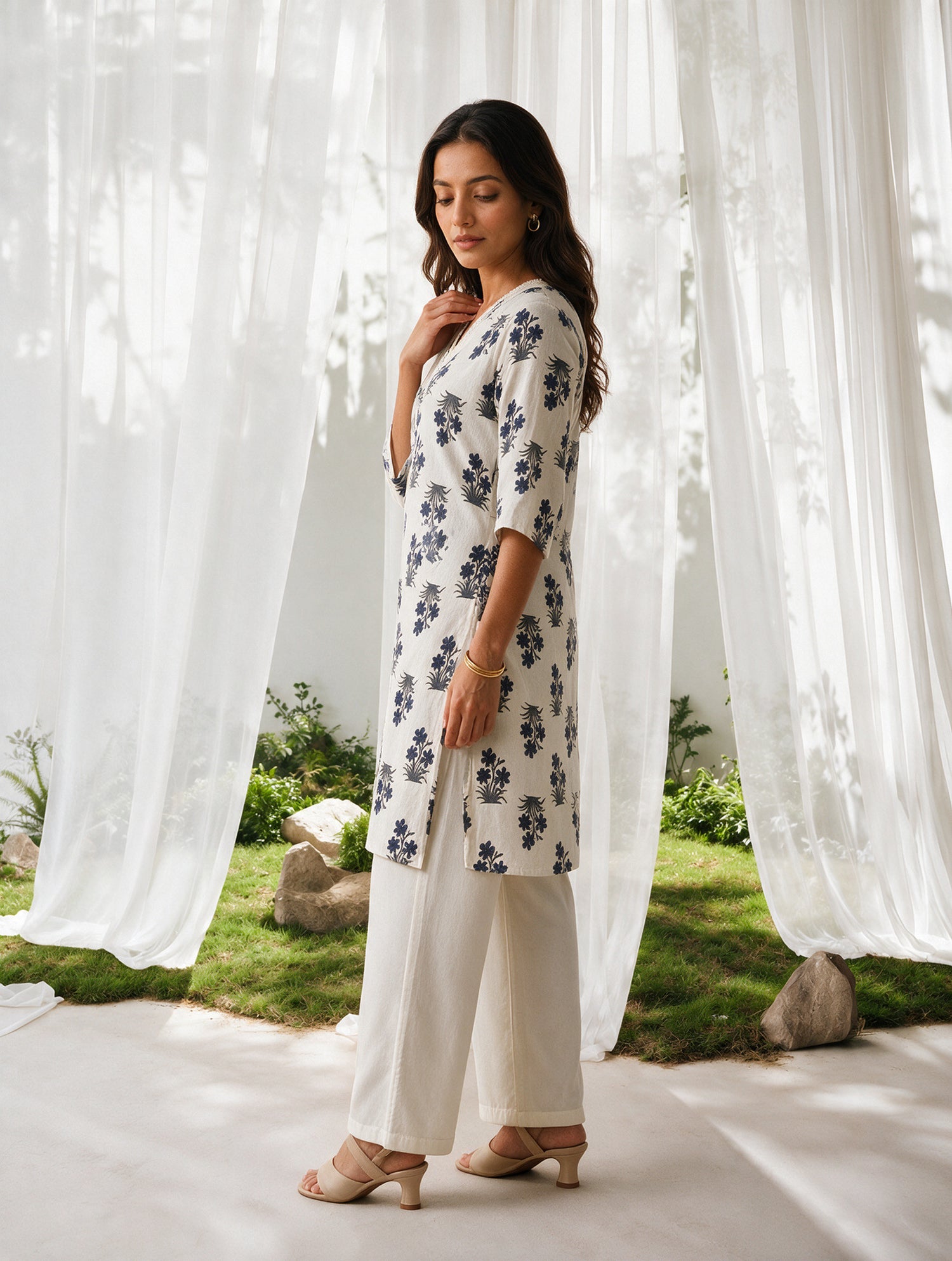 Buy Rayon Printed Straight Knee Length Kurta-Blue