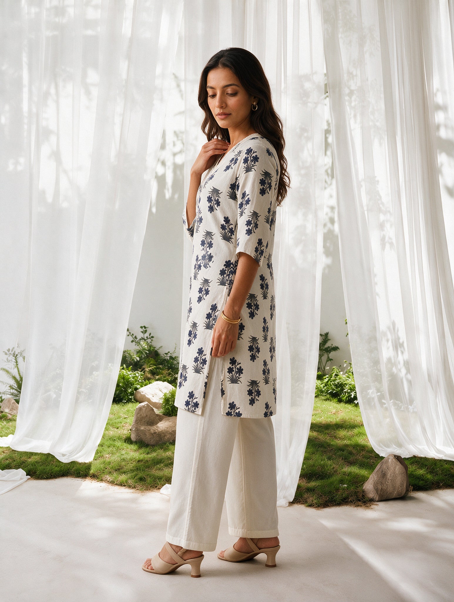 Rayon Printed Straight Knee Length Kurta