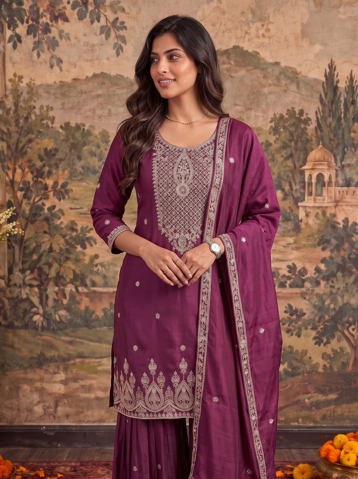 Viscose Embroidered Straight Knee Length Kurta With Pant and Dupatta