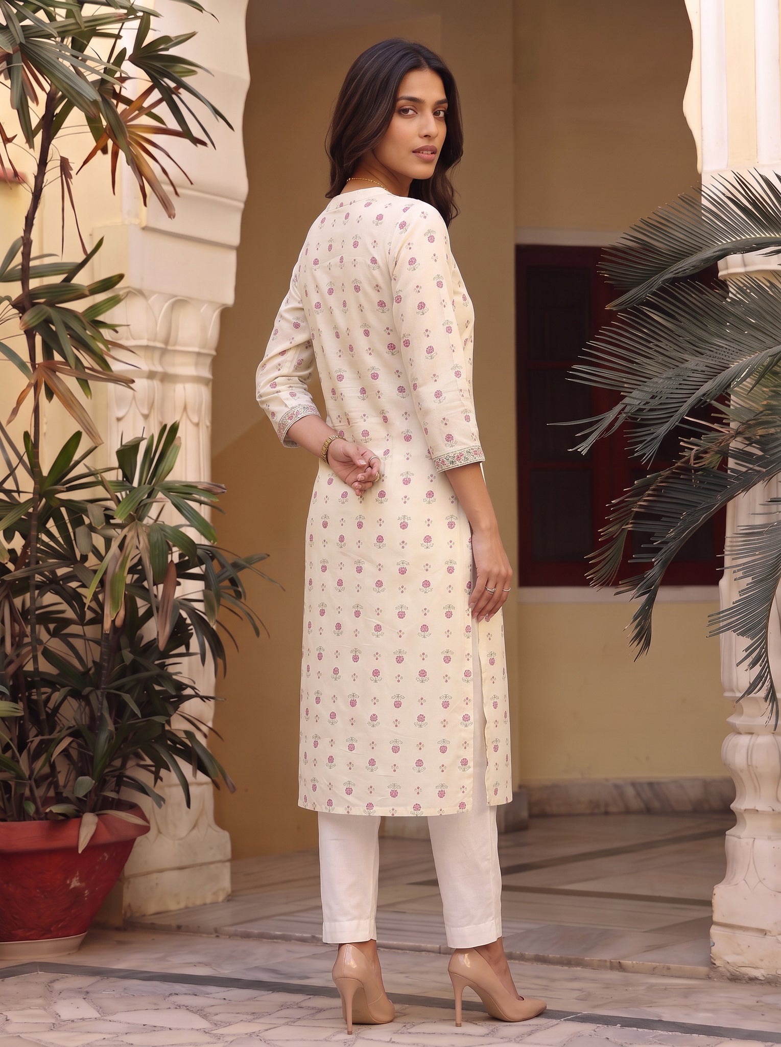 Rayon Embroidered Straight Calf Length Kurta