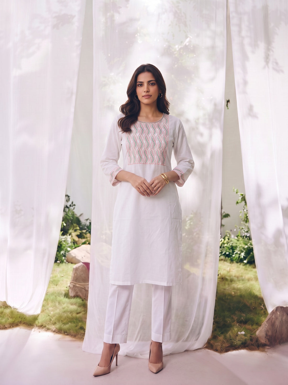 Buy Rayon Embroidered Straight Short Length Short Kurta-Off White