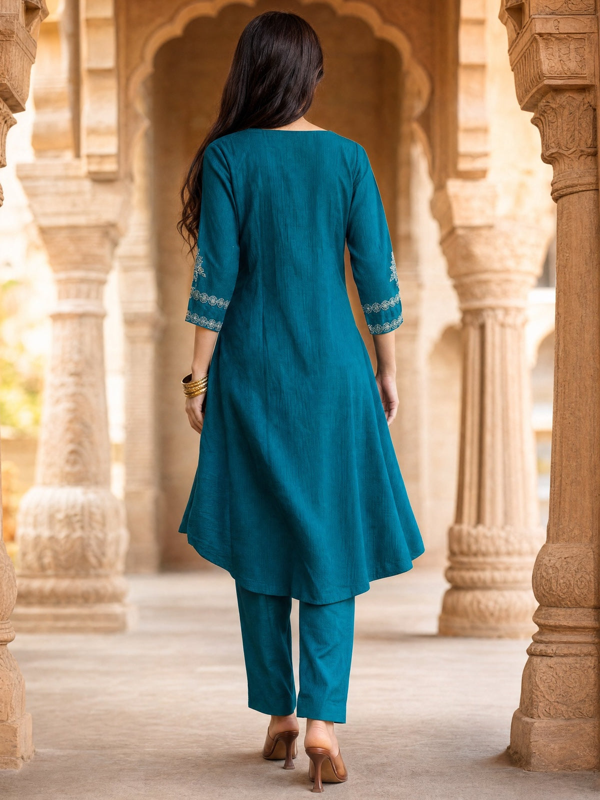 Viscose Embroidered Straight Calf Length Kurta With Pant