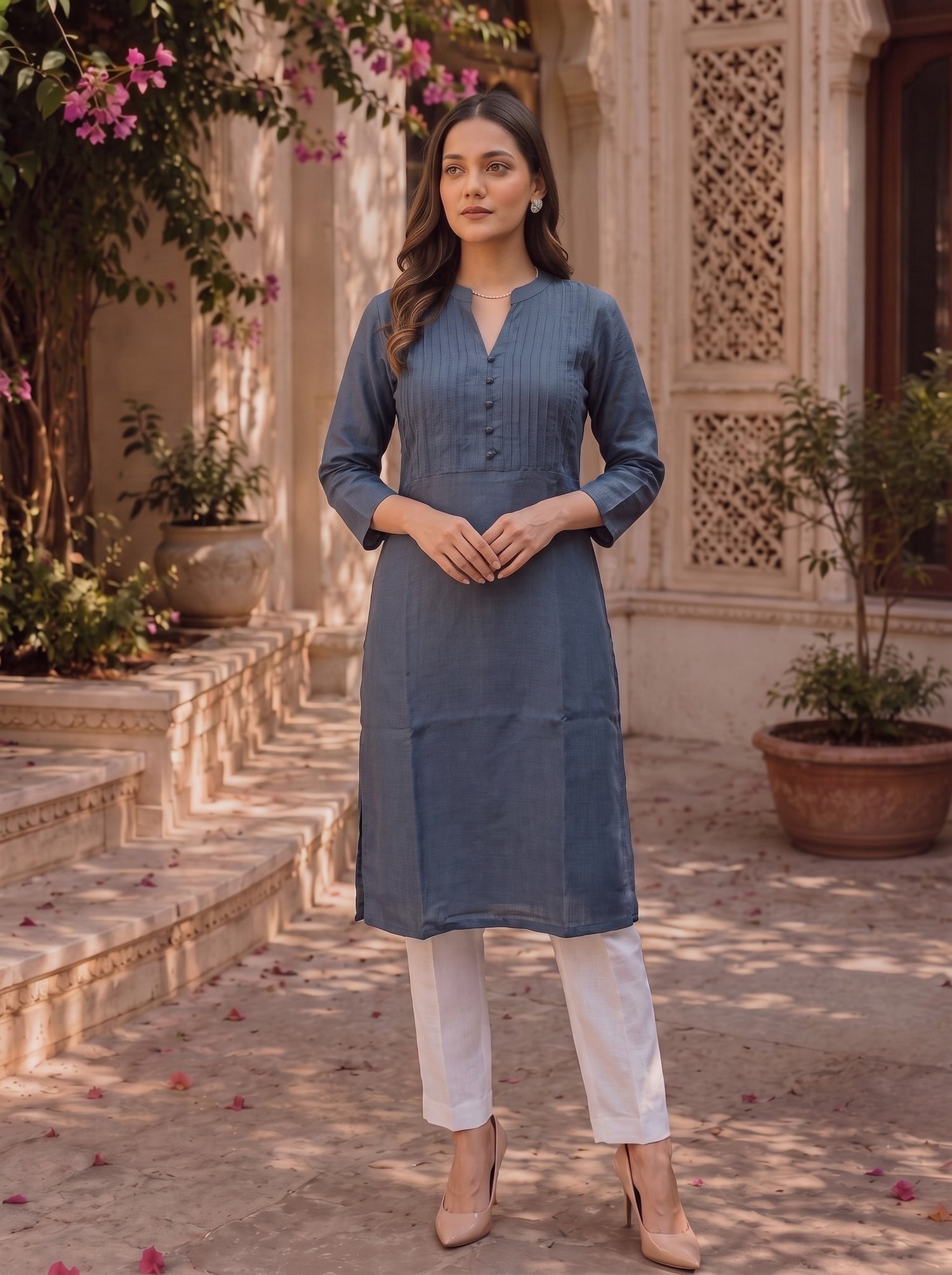 Buy Rayon Embroidered Straight Knee Length Kurta-Navy
