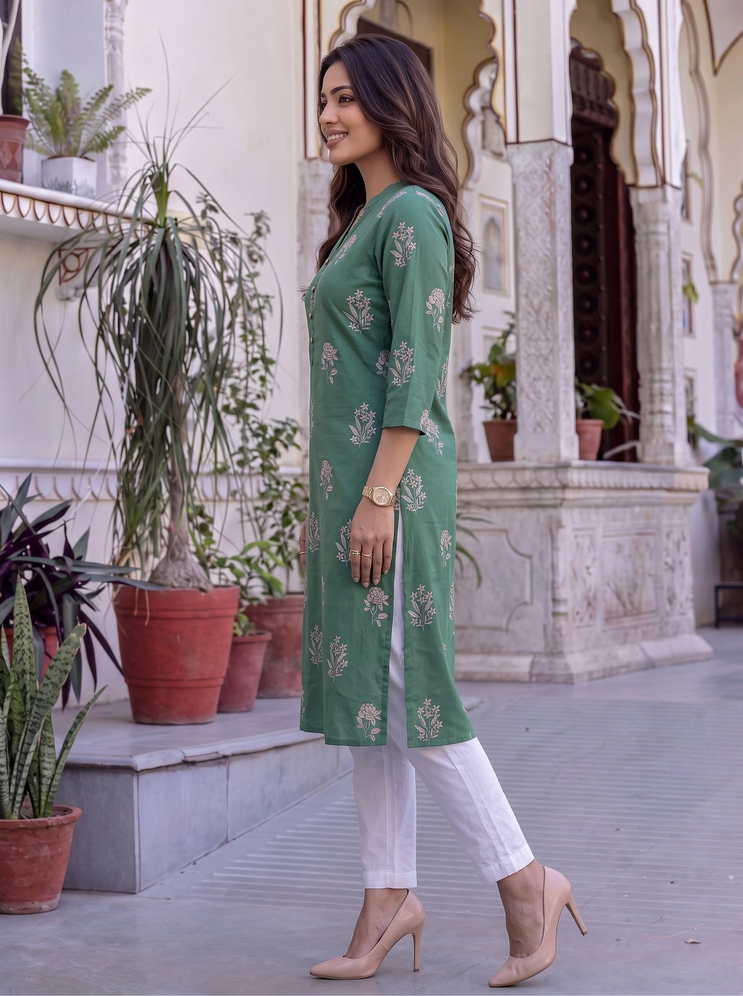 Cotton Printed Straight Knee Length Kurta