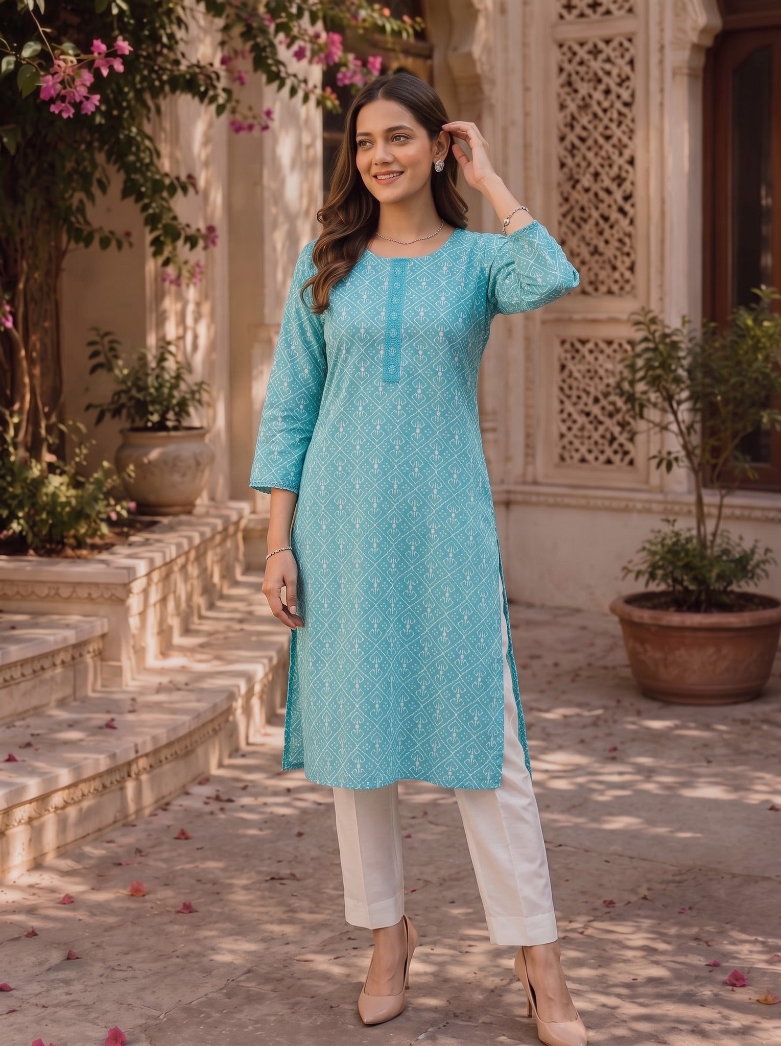 Cotton Embroidered Straight Knee Length Kurta