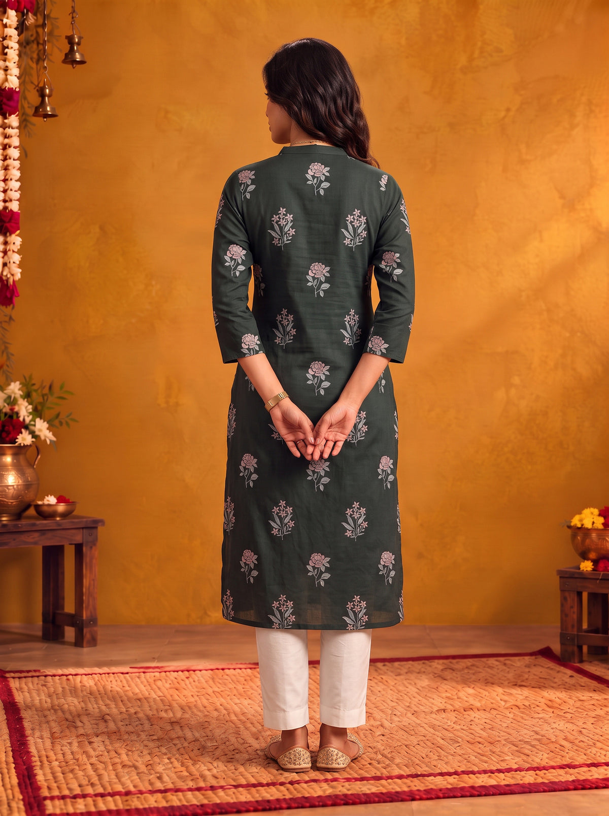 Buy Cotton Printed Straight Calf Length Kurta-Black
