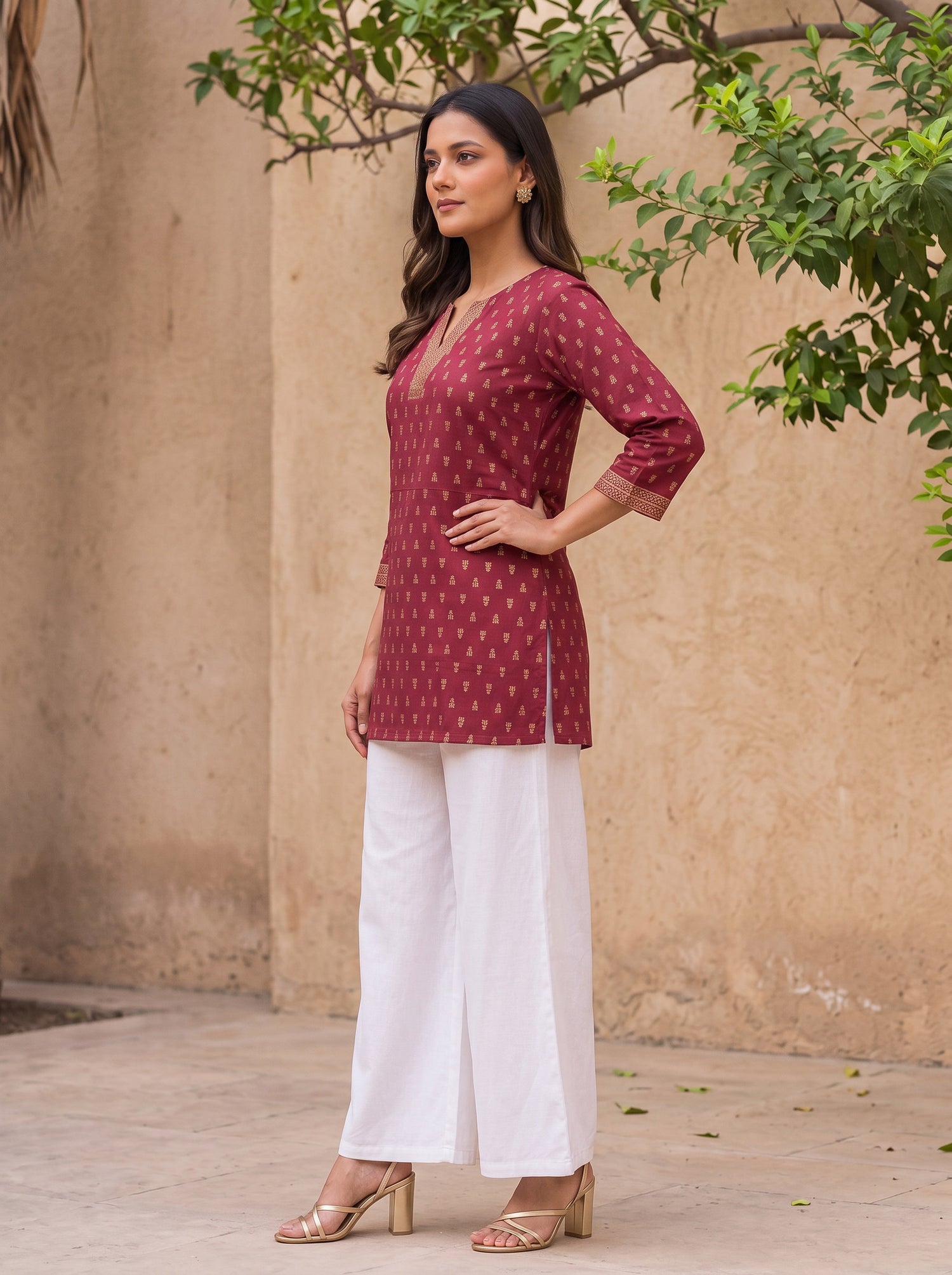Buy Rayon Printed Straight Short Length Short Kurta-Maroon