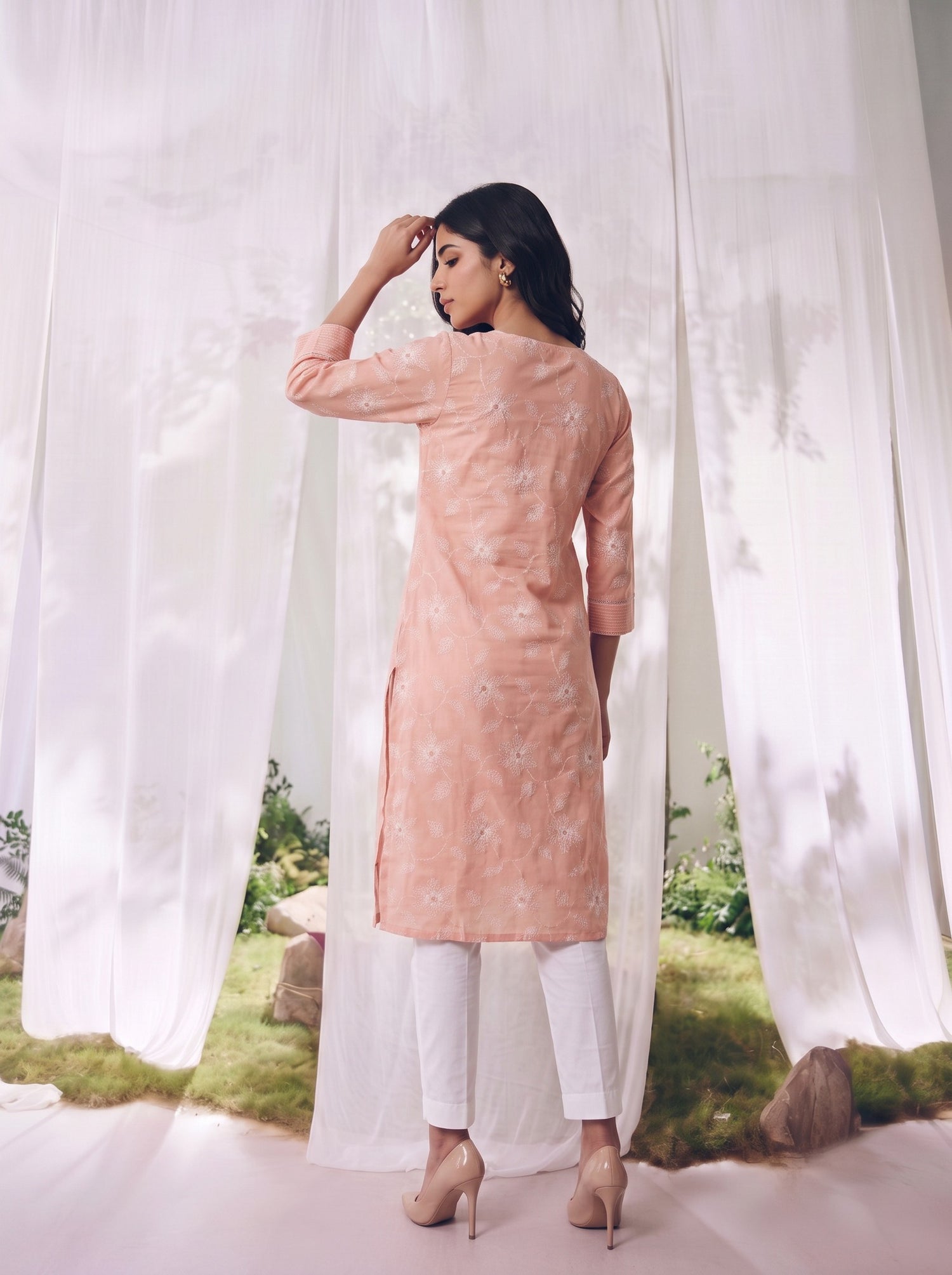 Buy Rayon Printed Straight Knee Length Kurta-Peach