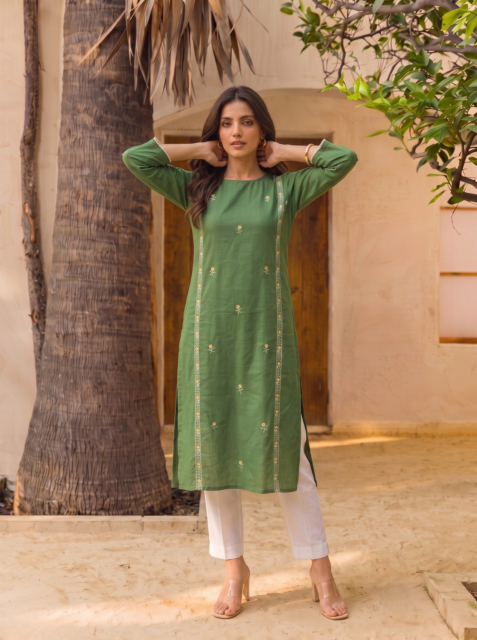 Cotton Embroidered Straight Calf Length Kurta
