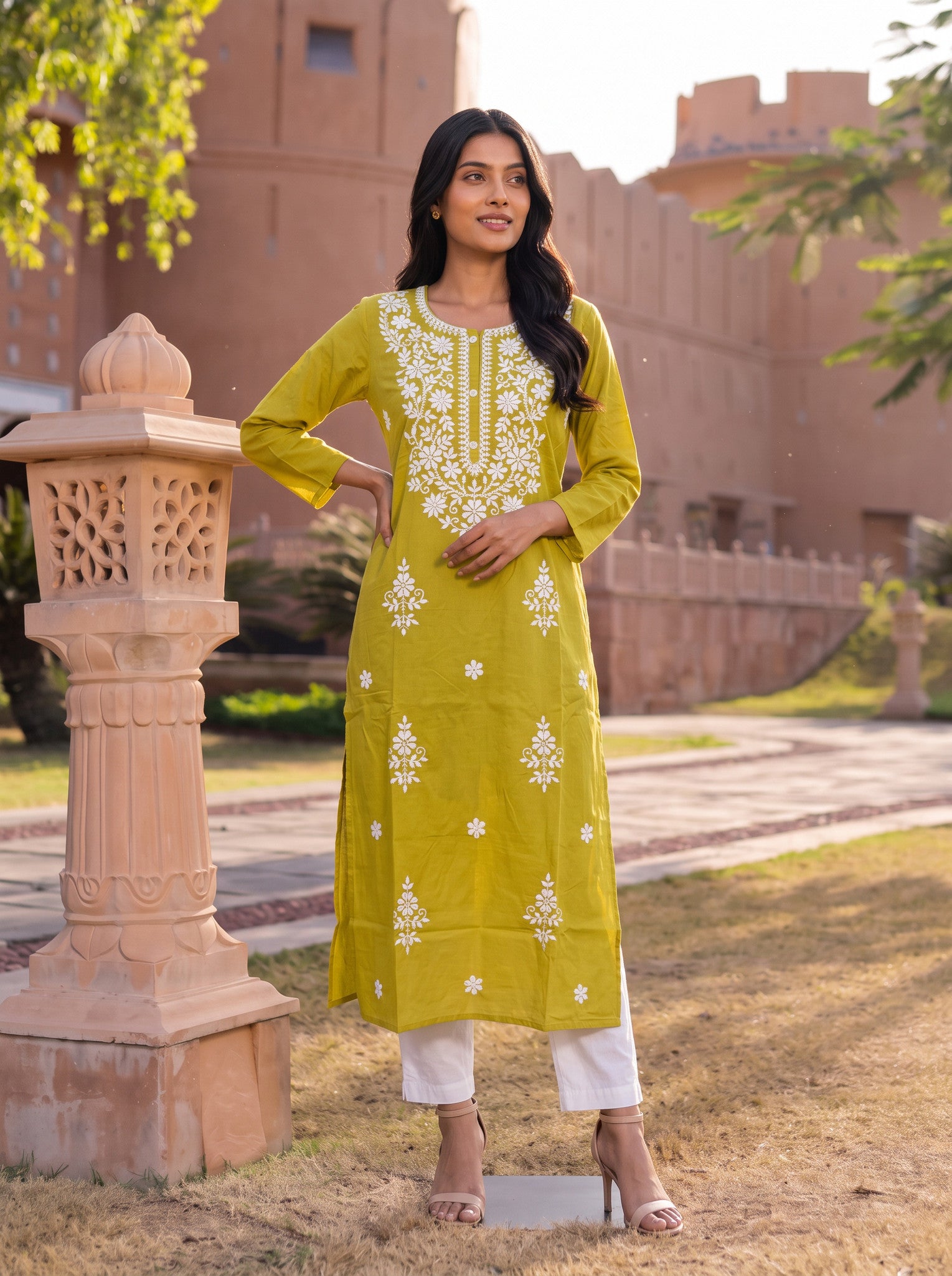 Cotton Embroidered Straight Calf Length Kurta