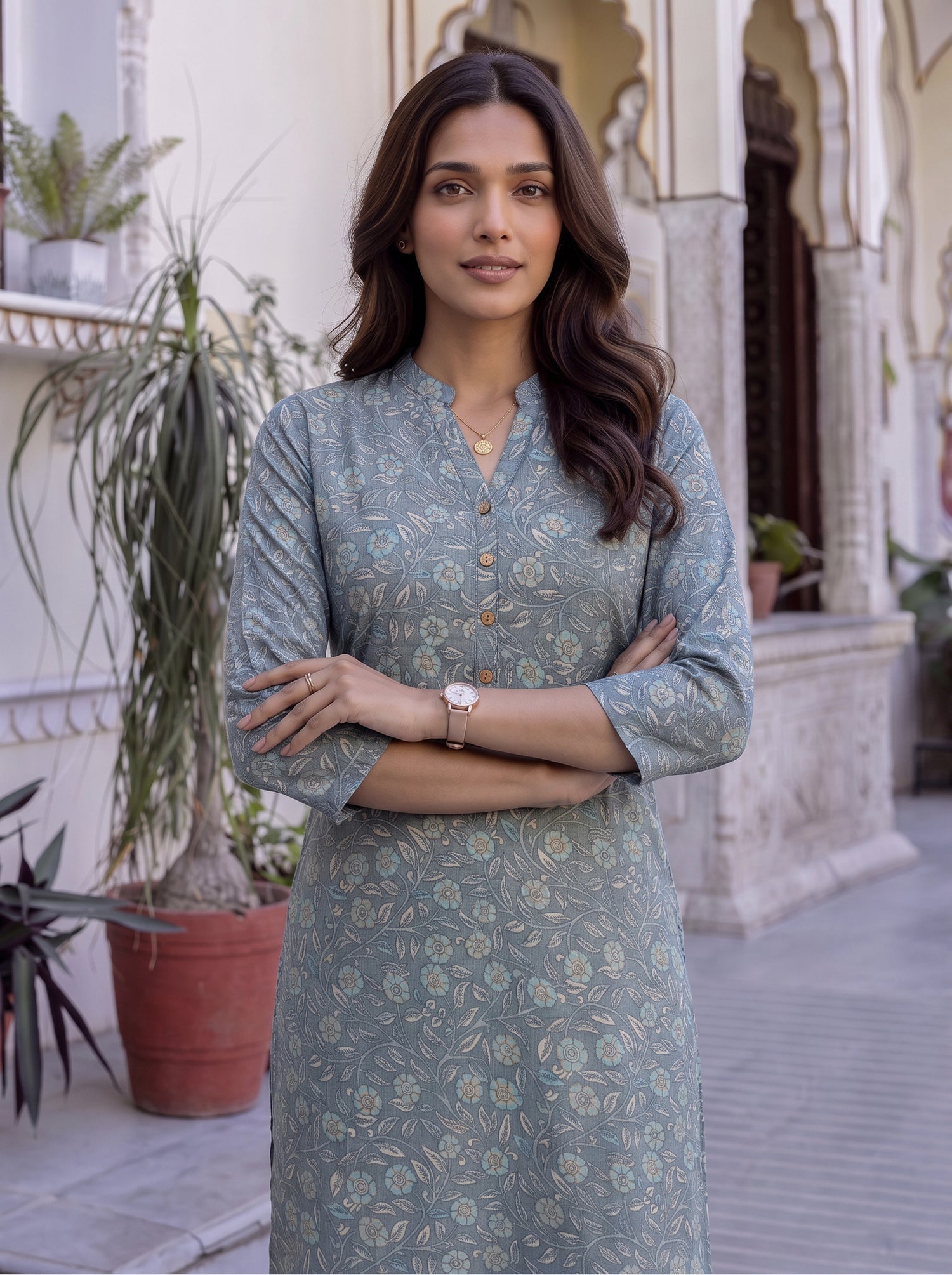 Buy Viscose Printed Straight Knee Length Kurta-Grey