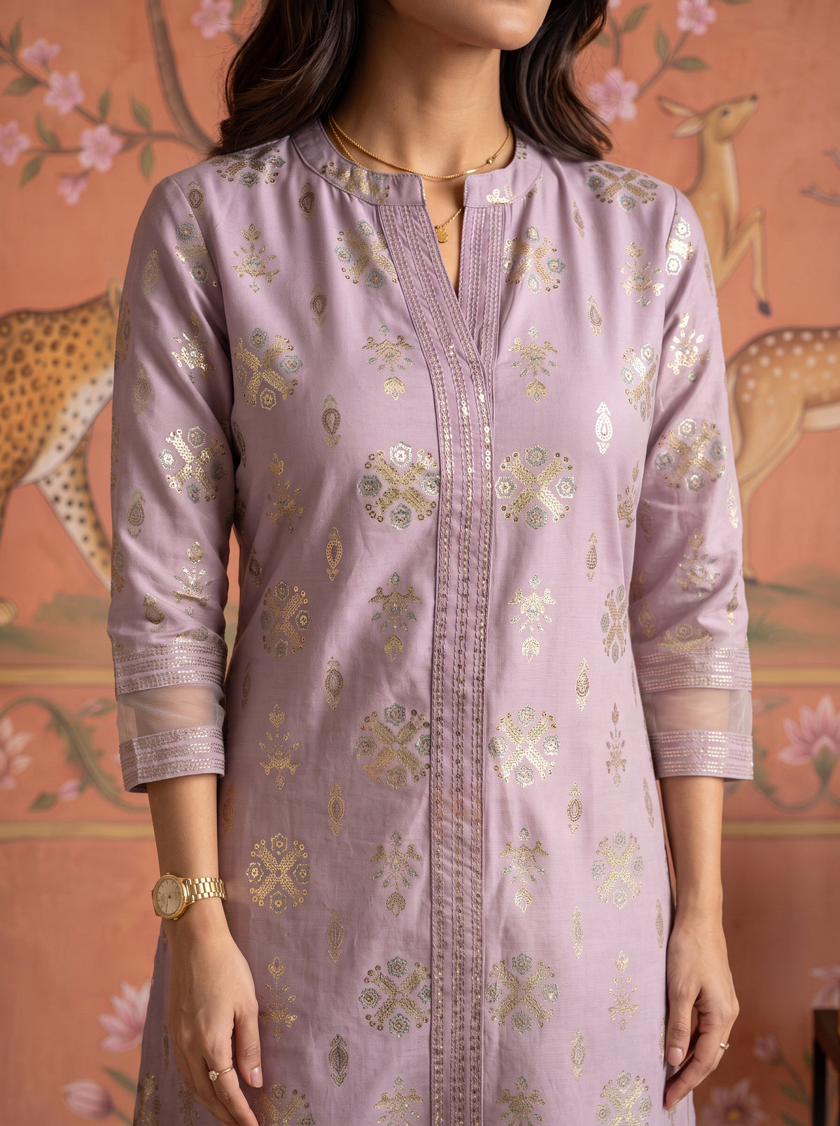 Buy Rayon Printed A-Line Calf Length Kurta-Lavender
