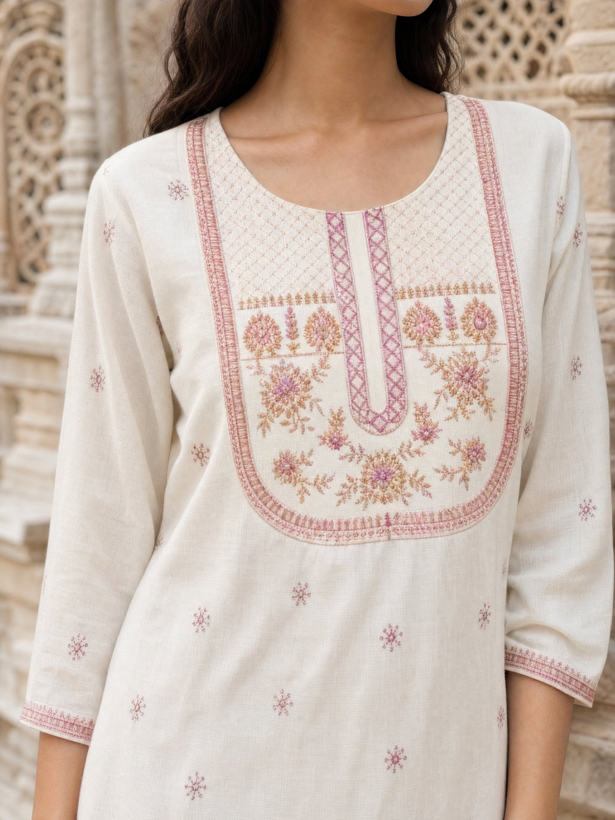 Buy Rayon Embroidered Straight Calf Length Kurta-Off White