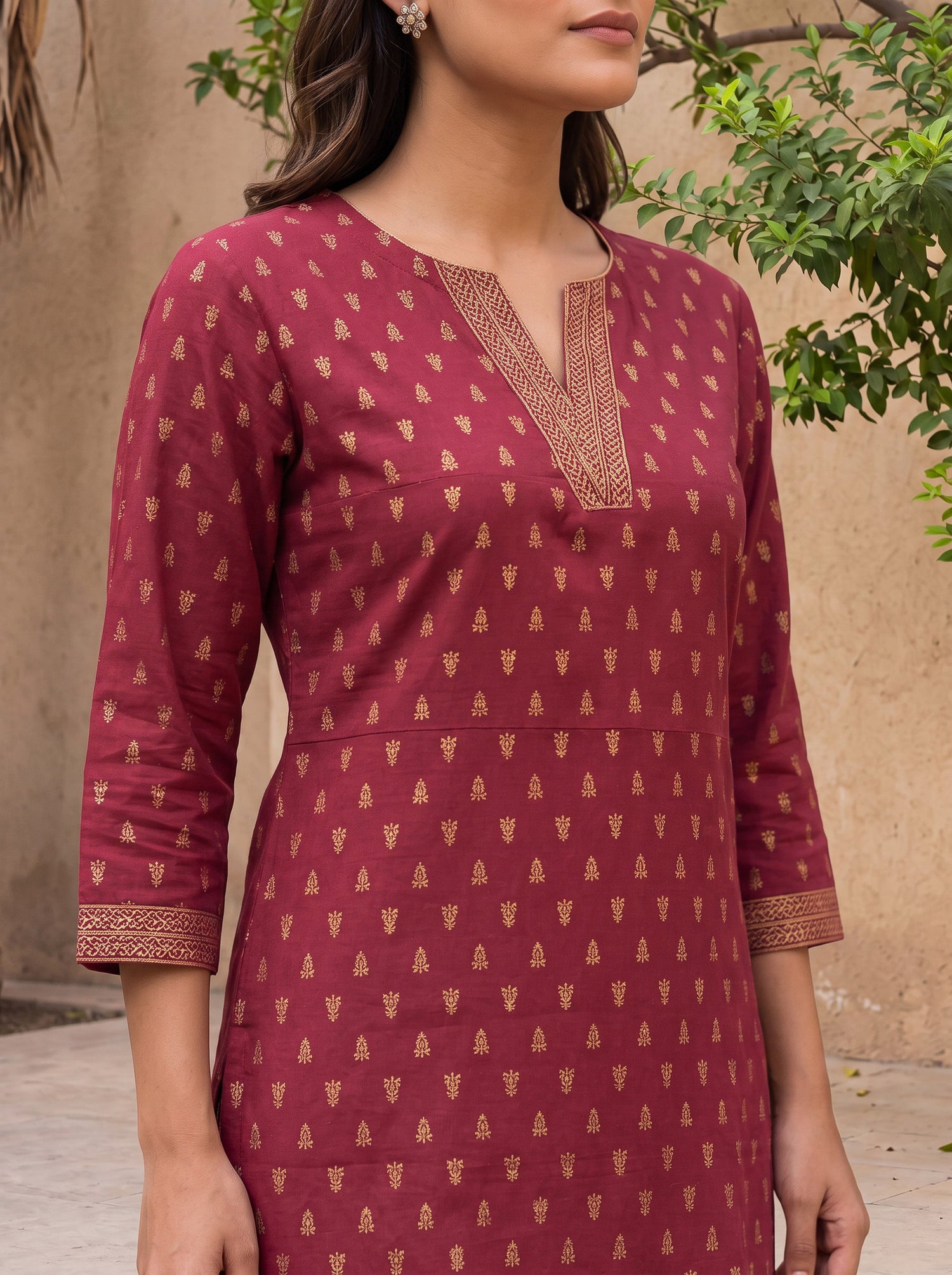 Buy Rayon Printed Straight Short Length Short Kurta-Maroon