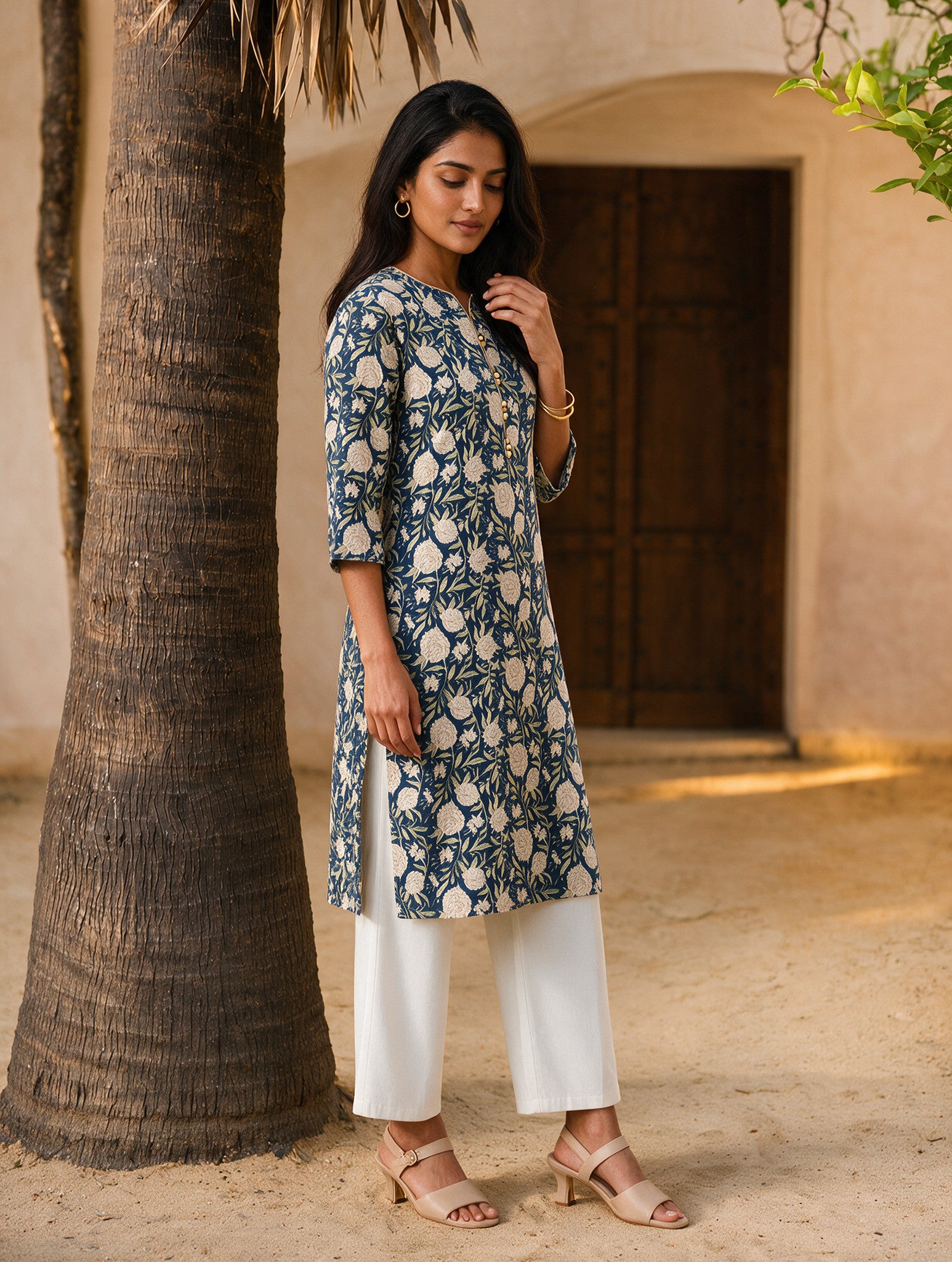 Cotton Printed Straight Knee Length Kurta