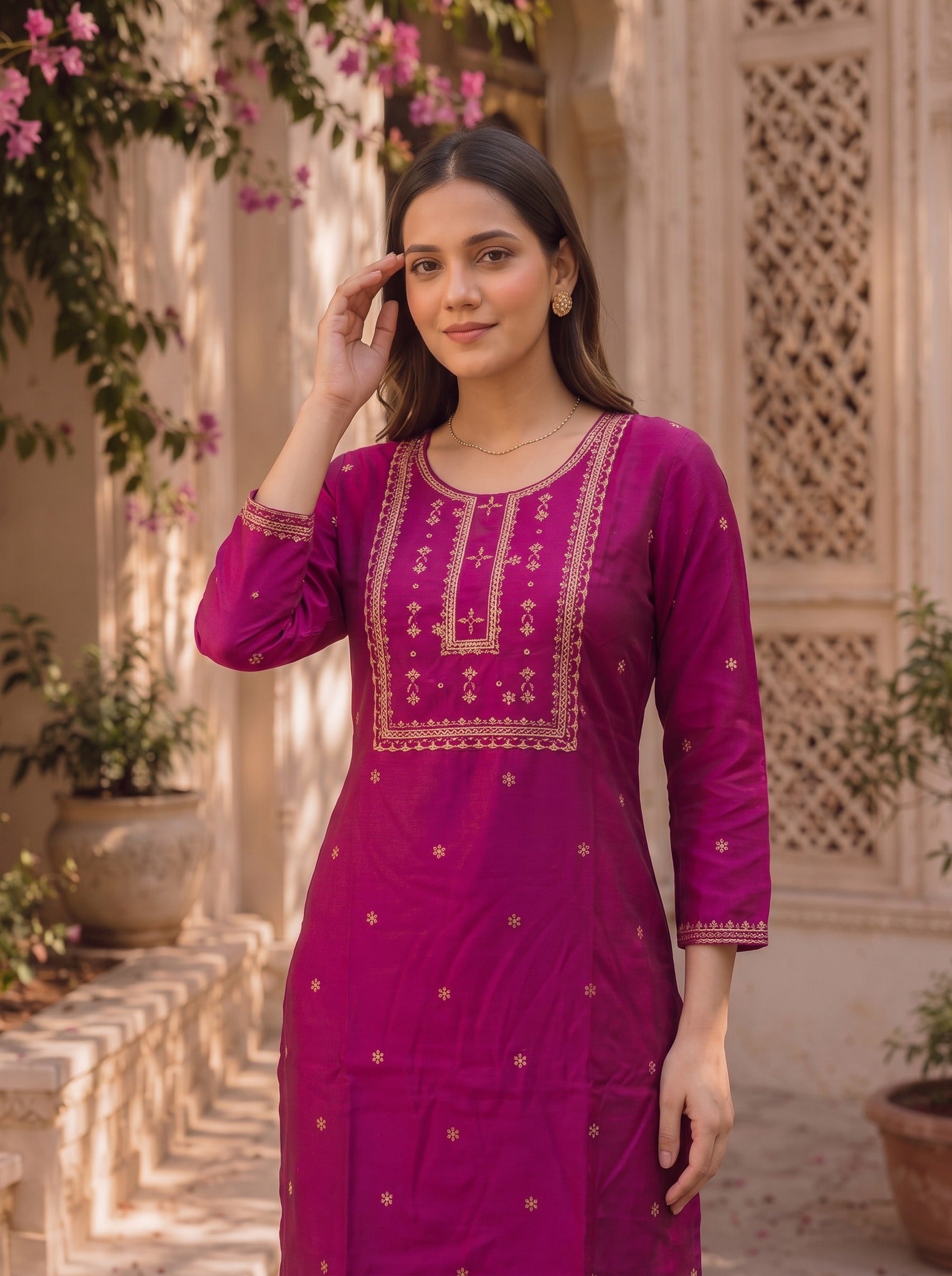 Rayon Embroidered Straight Calf Length Kurta