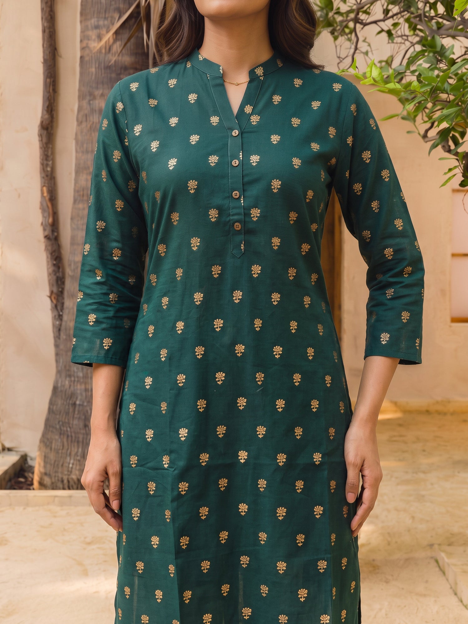Buy Cotton Printed Straight Calf Length Kurta-Green