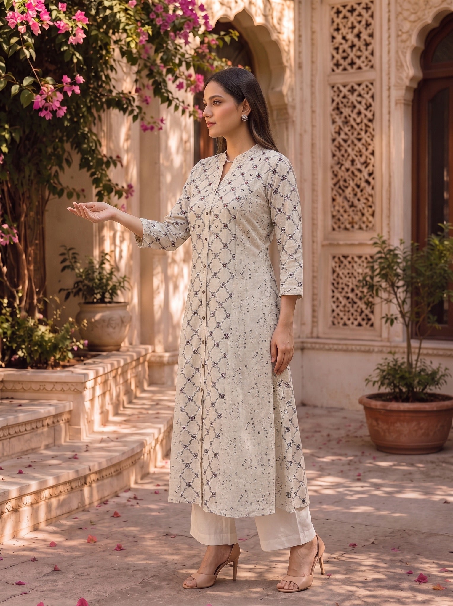 Cotton Embroidered Straight Calf Length Kurta