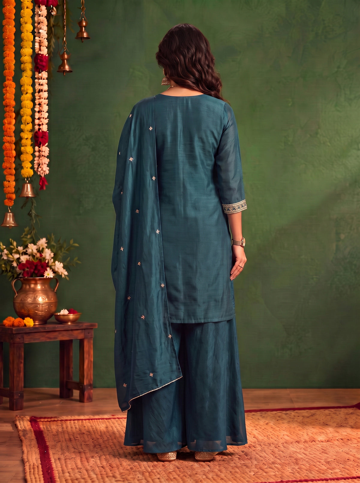 Viscose Embroidered Straight Thigh Length Kurta With Pant and Dupatta
