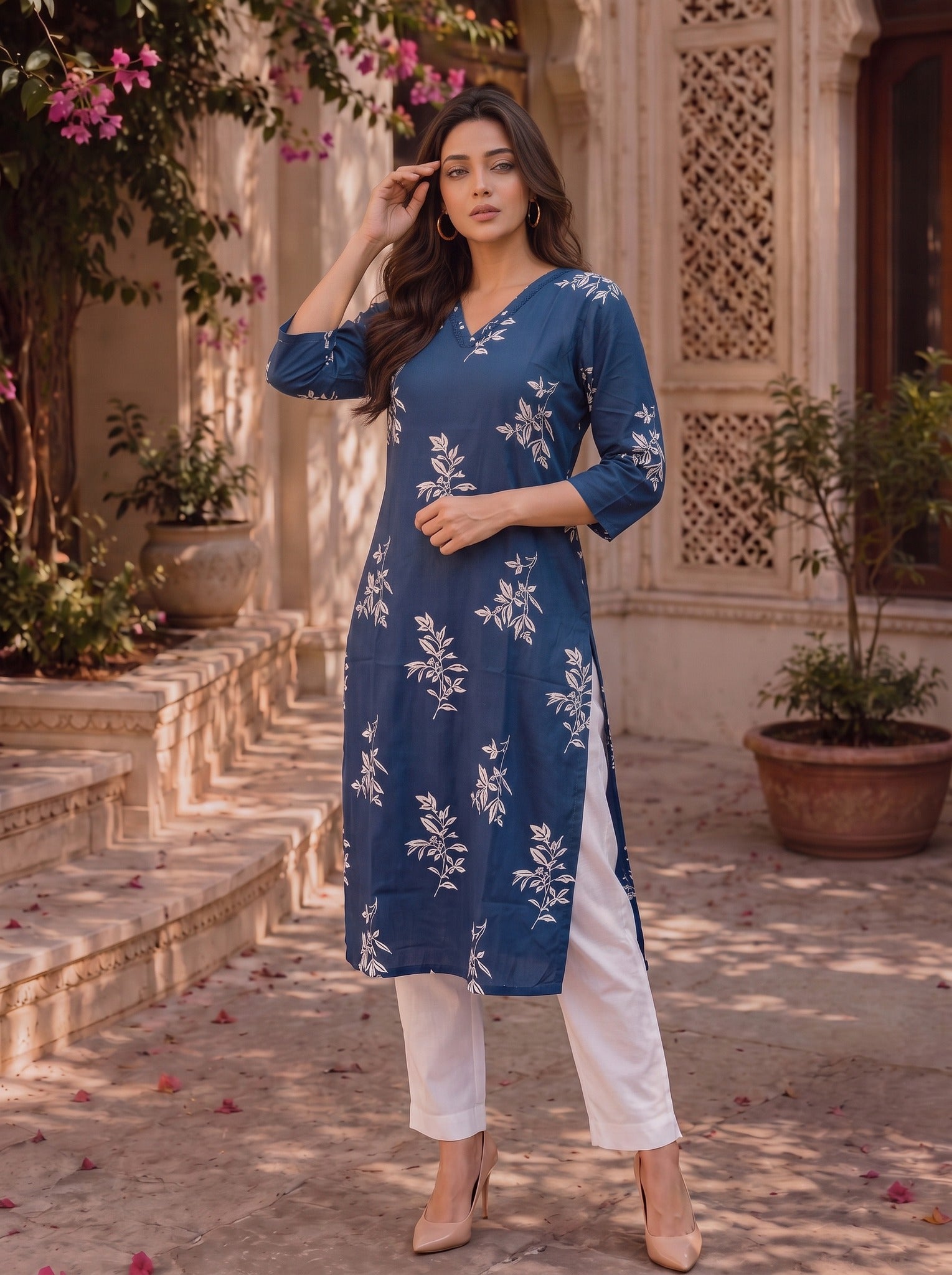 Rayon Printed Straight Knee Length Kurta