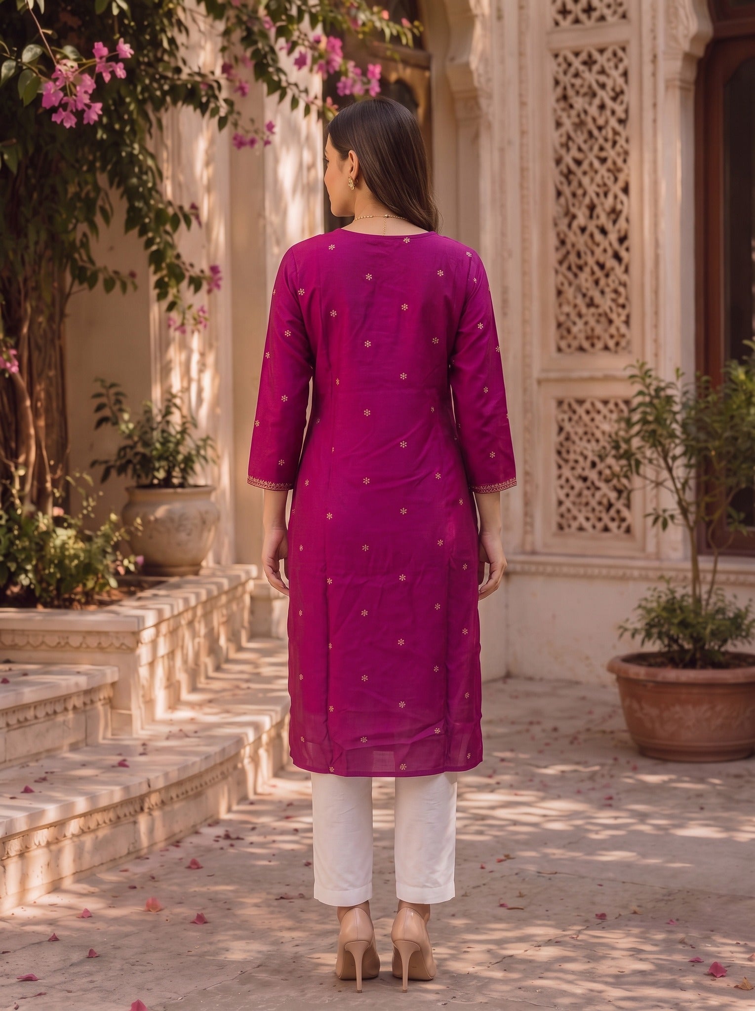 Rayon Embroidered Straight Calf Length Kurta